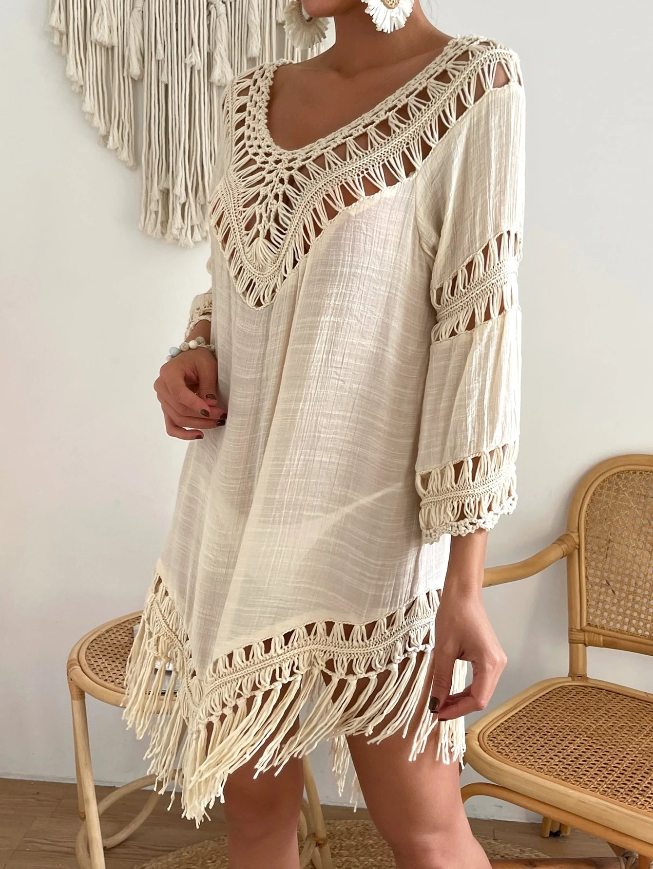 Swim Vcay Capa Tricotada Vazada Feminina, Moda Simples Casual para Férias