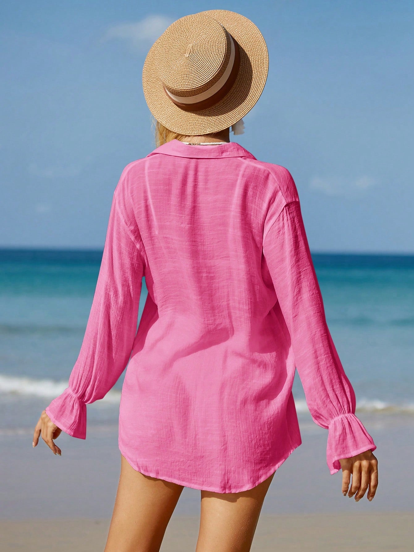 SHEIN Swim Sólido Botão Frontal Conjunto De Cobertura