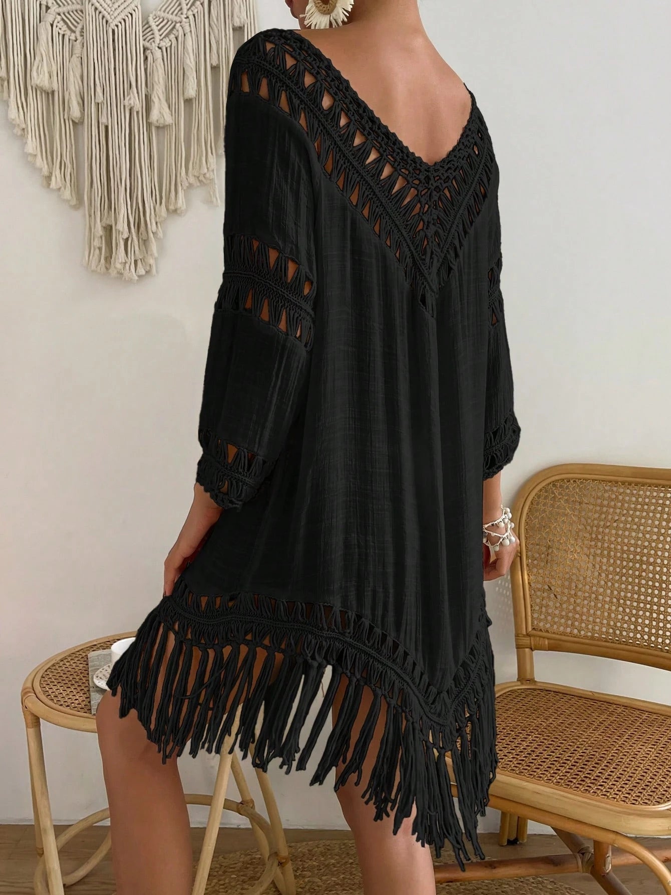 Swim Vcay Capa Tricotada Vazada Feminina, Moda Simples Casual para Férias