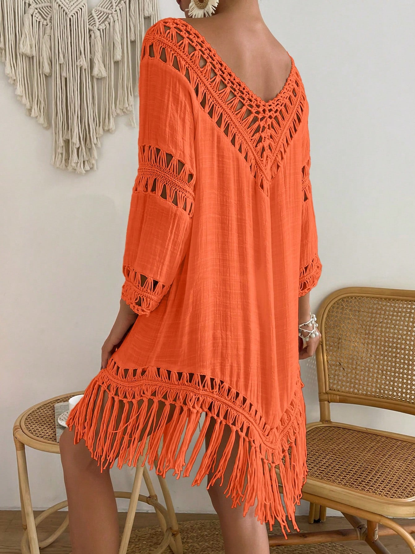 Swim Vcay Capa Tricotada Vazada Feminina, Moda Simples Casual para Férias