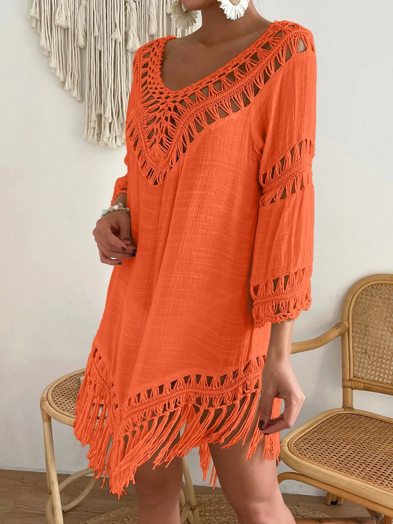 Swim Vcay Capa Tricotada Vazada Feminina, Moda Simples Casual para Férias