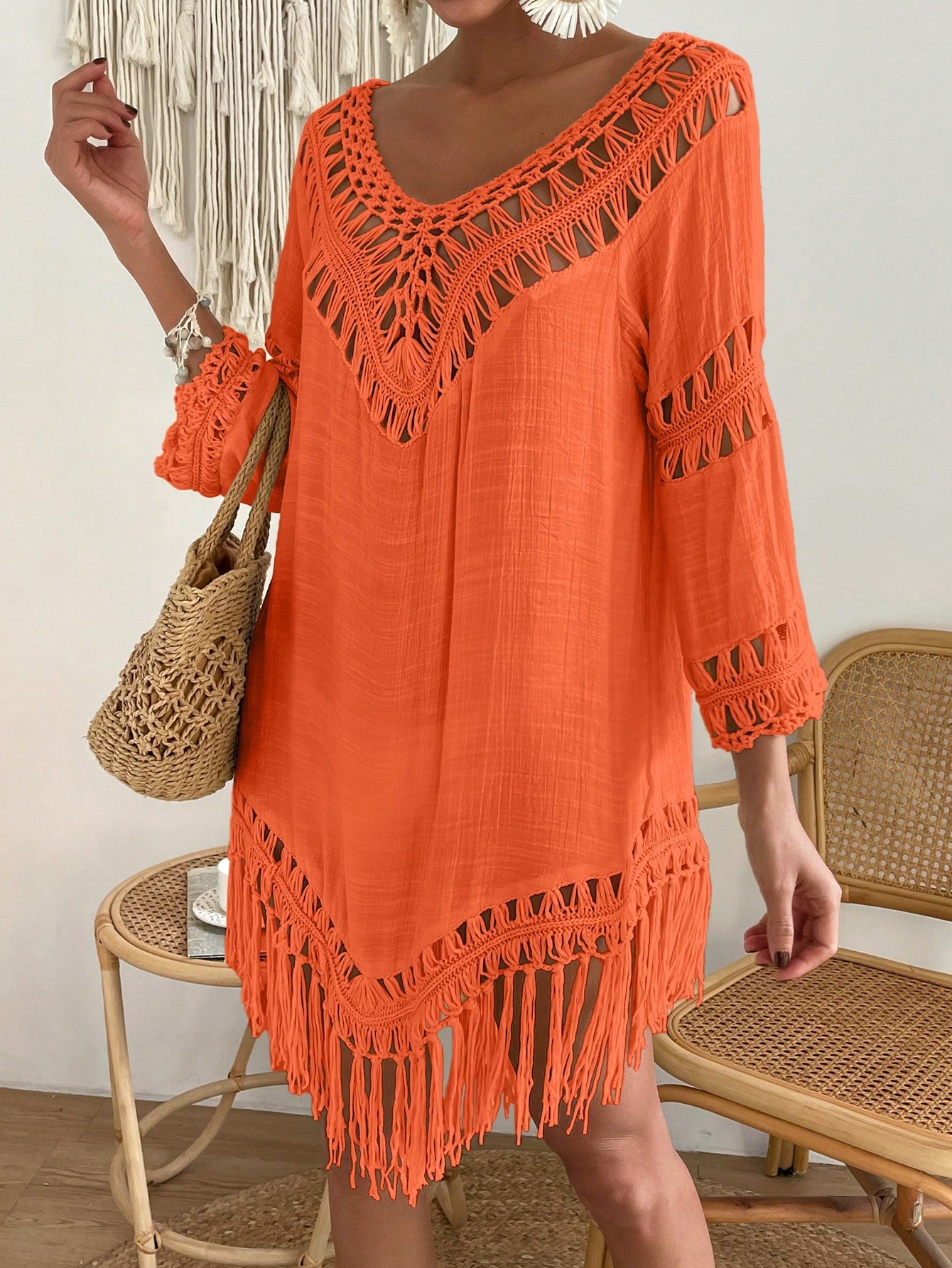 Swim Vcay Capa Tricotada Vazada Feminina, Moda Simples Casual para Férias