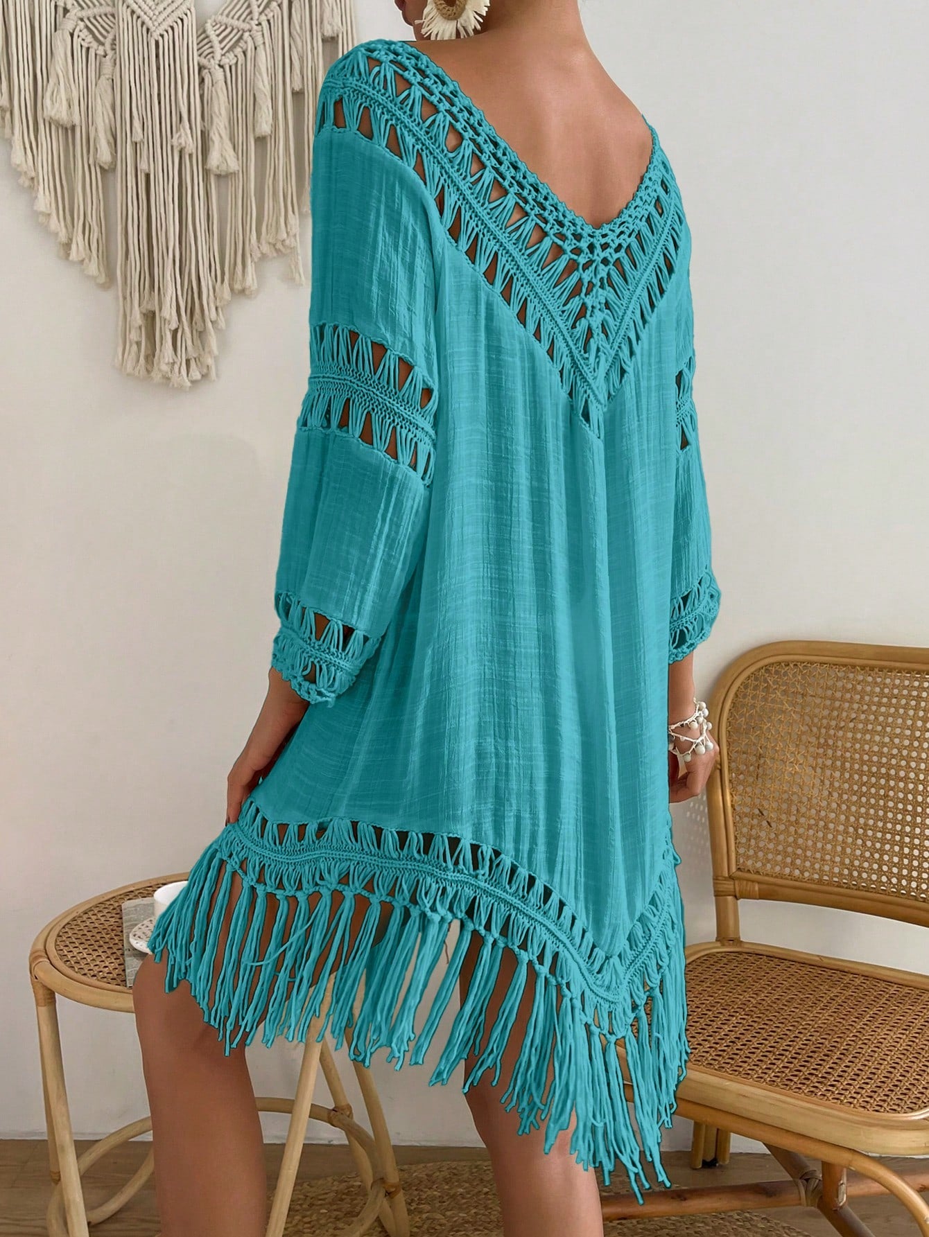 Swim Vcay Capa Tricotada Vazada Feminina, Moda Simples Casual para Férias