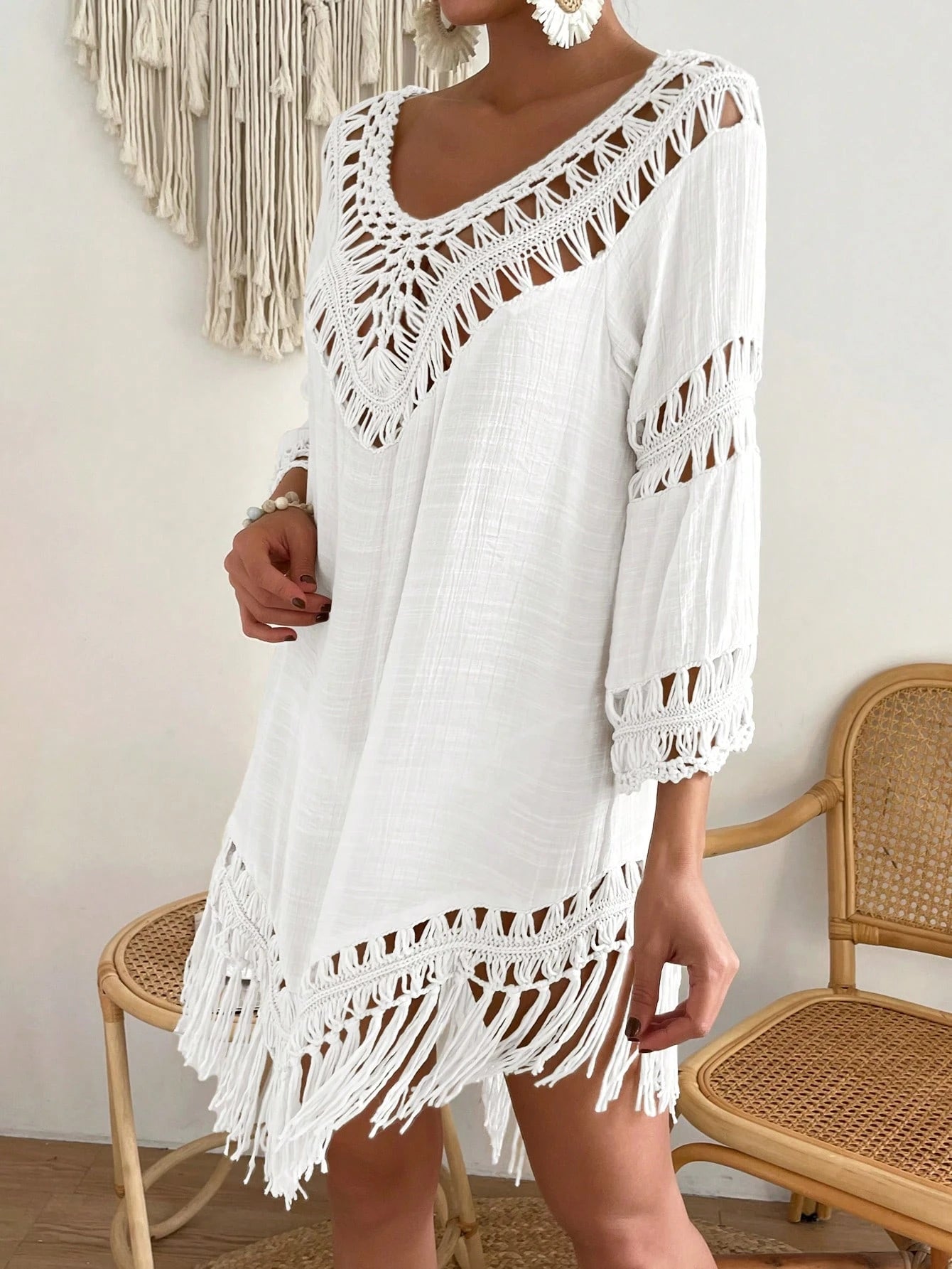 Swim Vcay Capa Tricotada Vazada Feminina, Moda Simples Casual para Férias