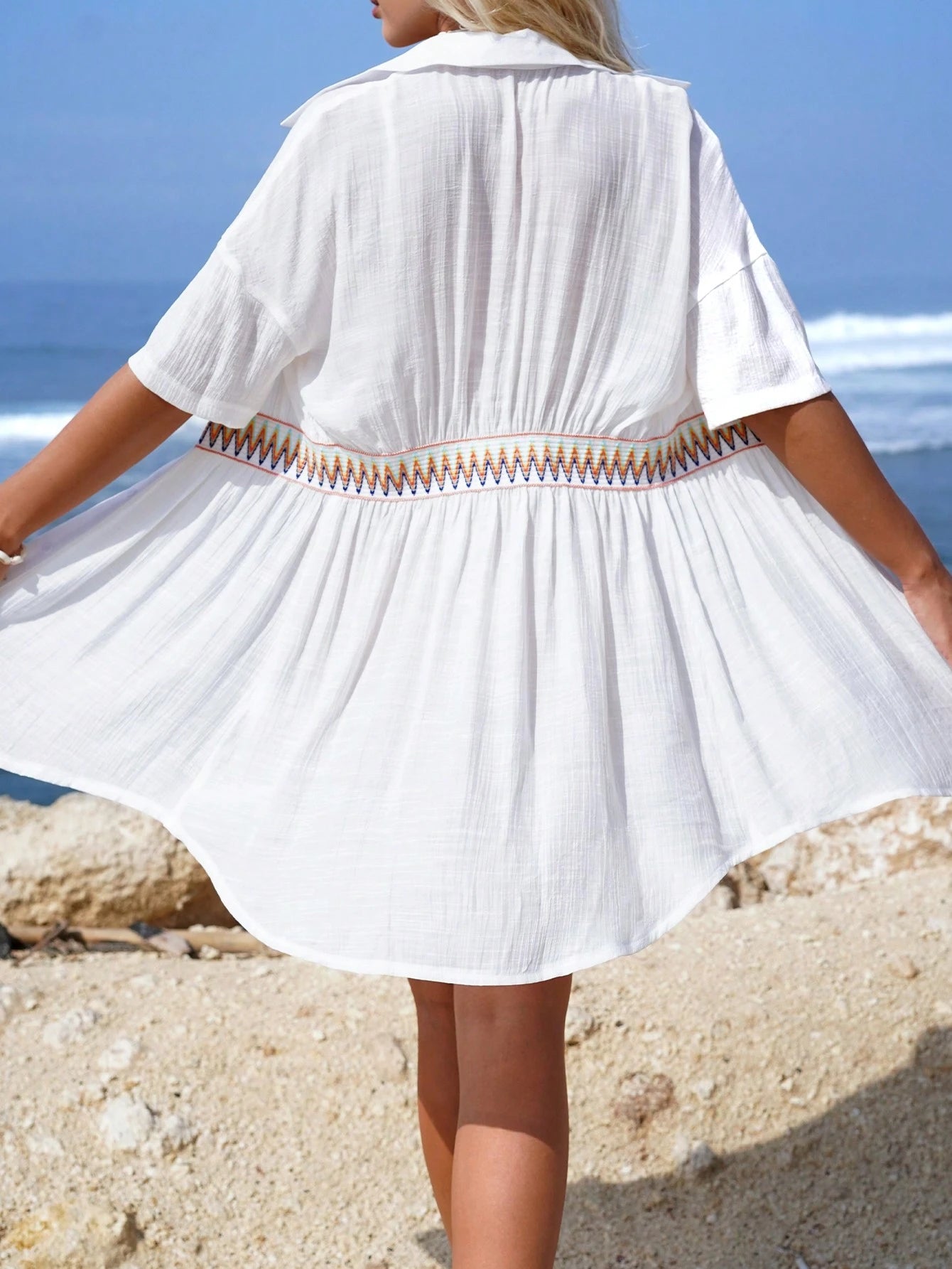 Swim Vcay Vestido De Cobertura De Cintura Com Fita Geométrica