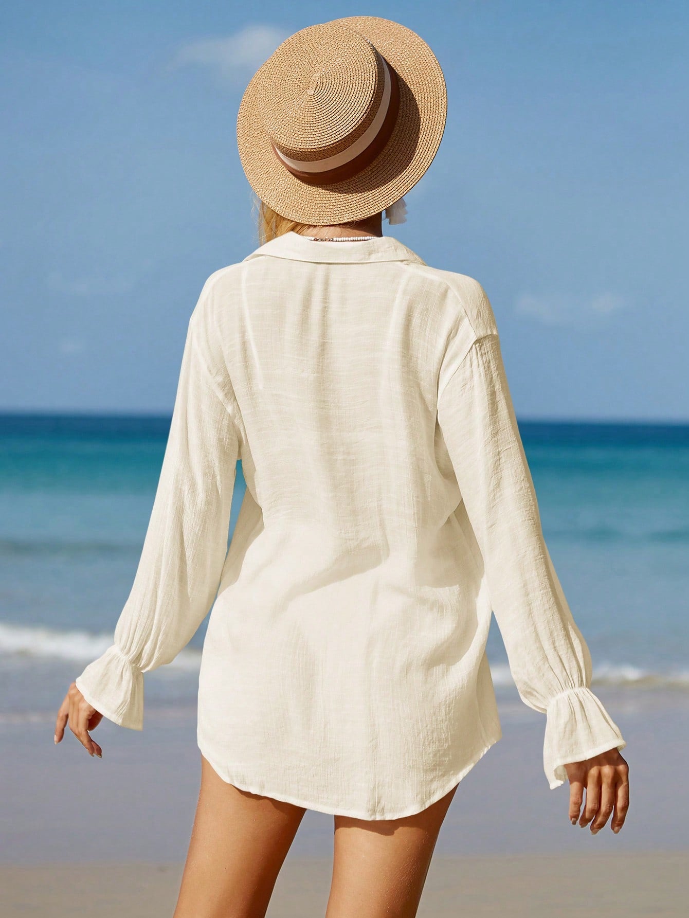 SHEIN Swim Sólido Botão Frontal Conjunto De Cobertura