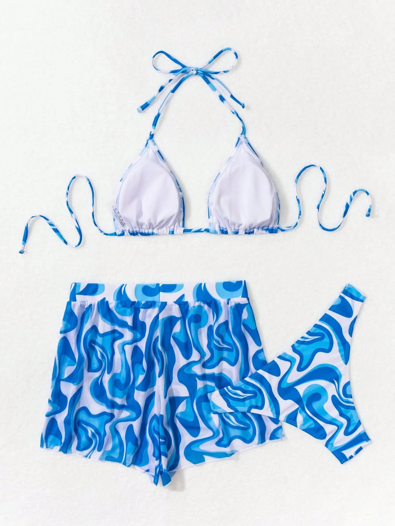 Swim Vcay 3 peças/Conjunto Maiô Bikini Impresso Aleatório para Praia/Férias