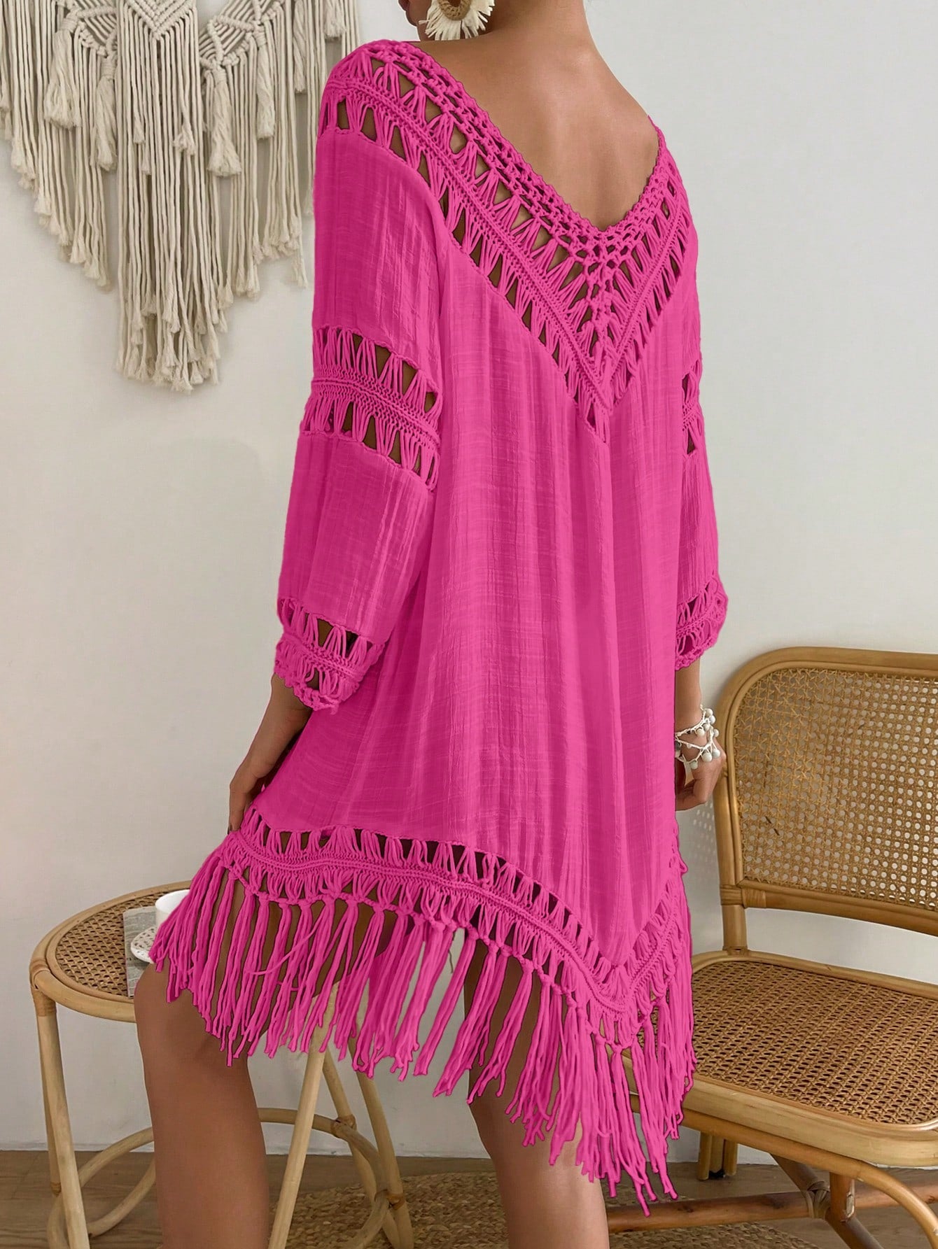 Swim Vcay Capa Tricotada Vazada Feminina, Moda Simples Casual para Férias
