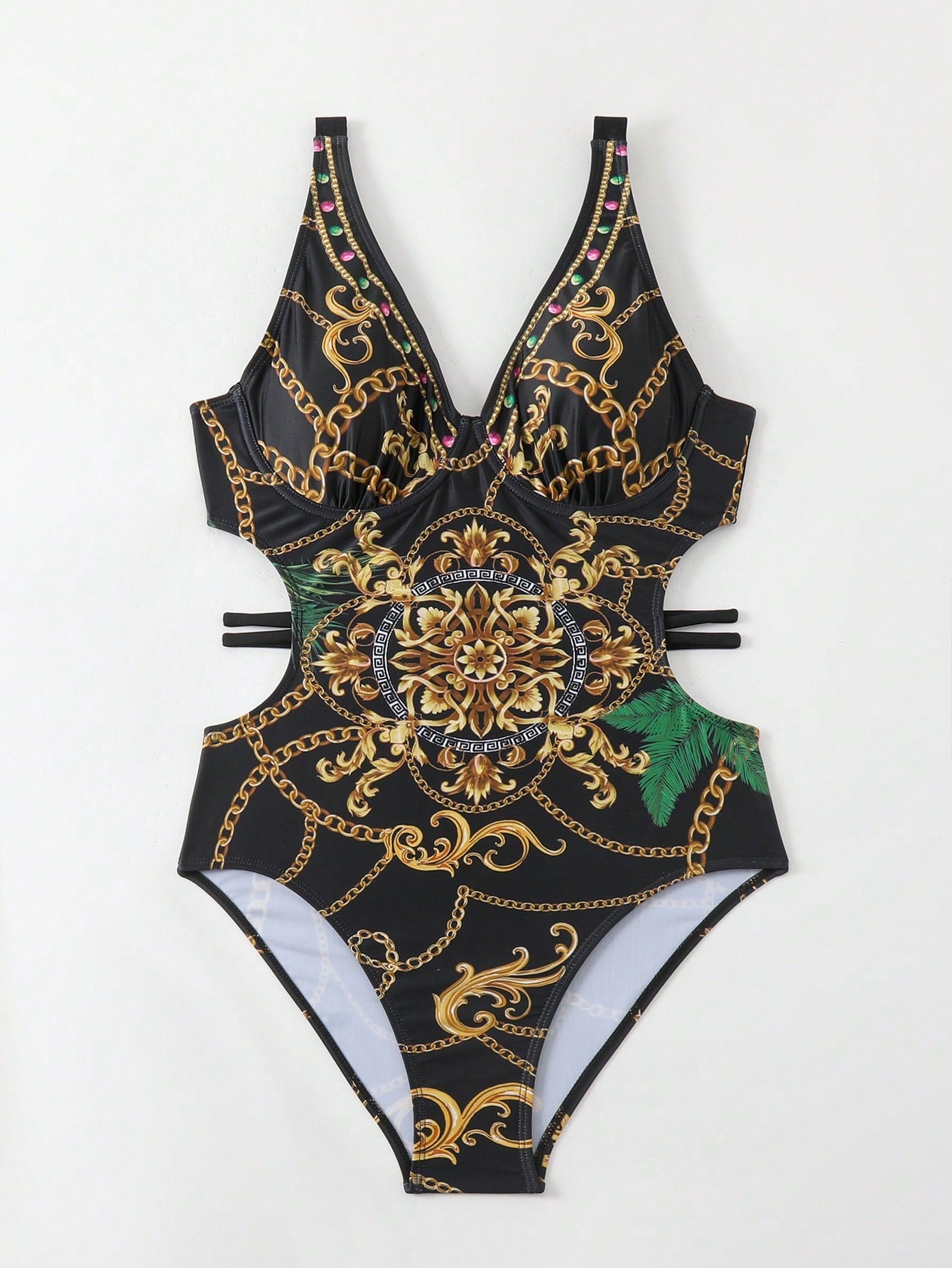 SHEIN Swim Maiô de uma peça com armação para senhoras, de praia de verão, com posicionamento de estampa e direitos autorais adquiridos