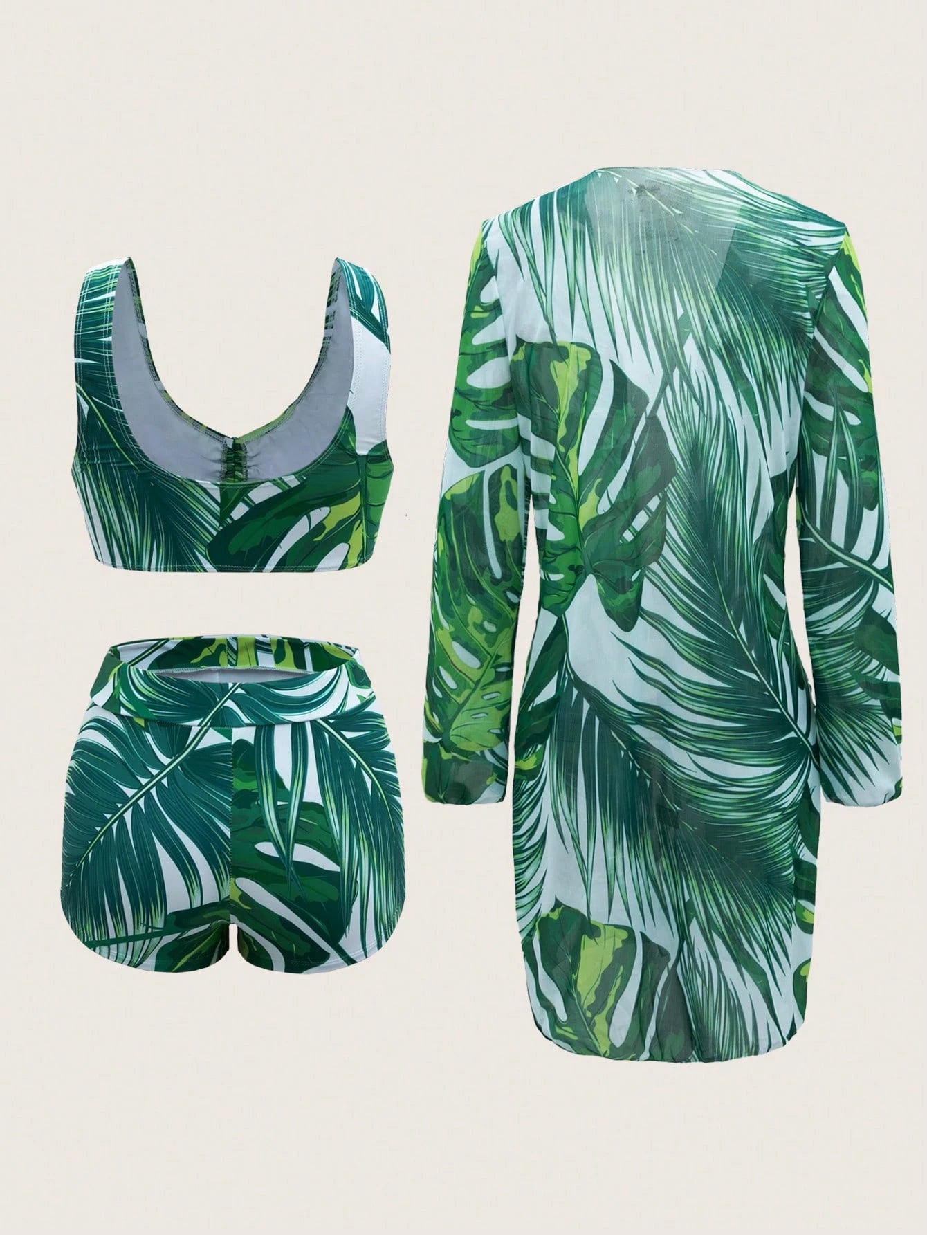 Swim Lushoire Conjunto de Maiô Bikini Sexy com Cordão na Frente e Roupão Floral Tropical de Verão para Mulheres