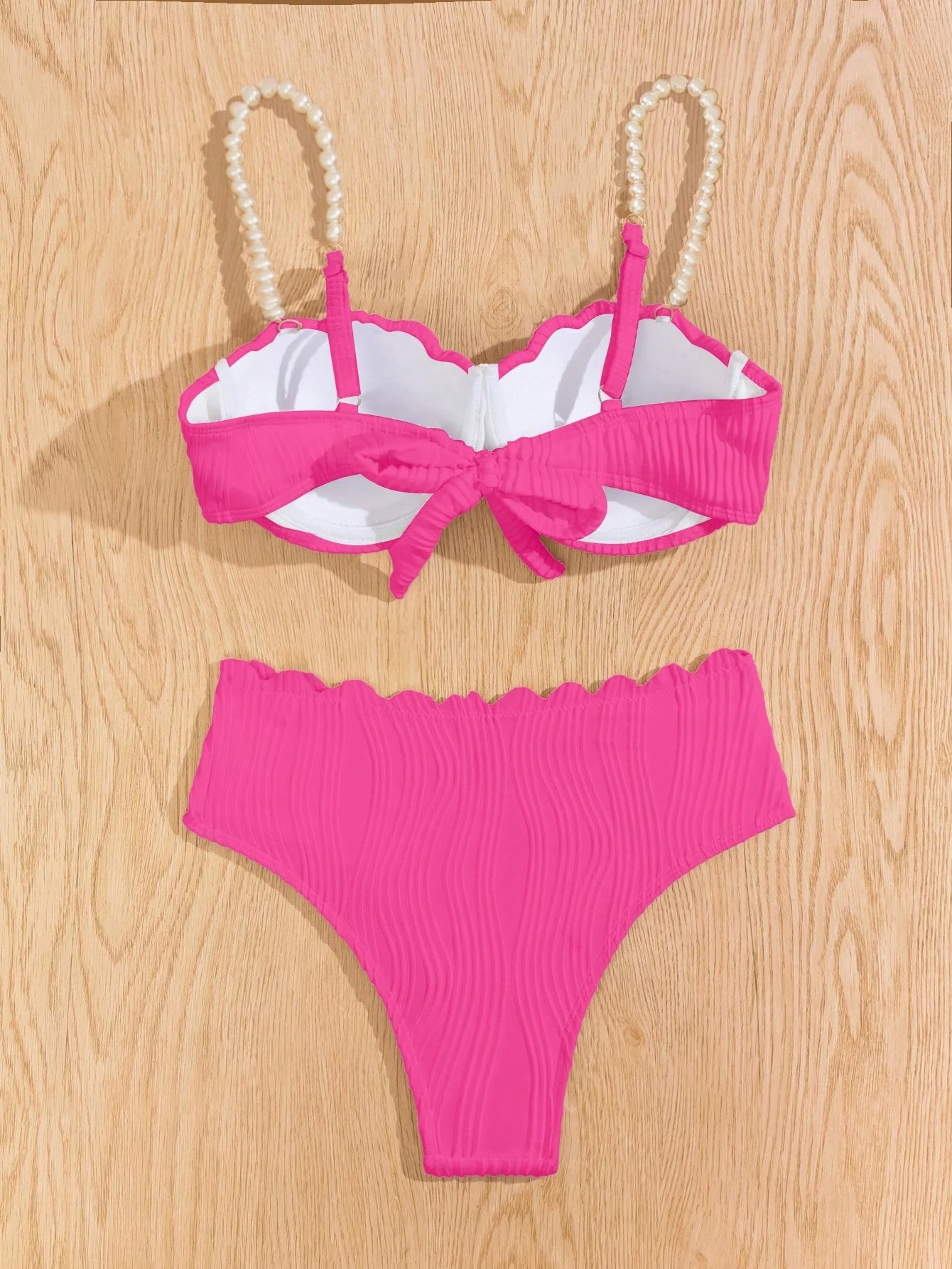 Conjunto de Maiô Bikini Sexy Feminino para o Verão na Praia com tiras de ombro decoradas com pérolas falsas