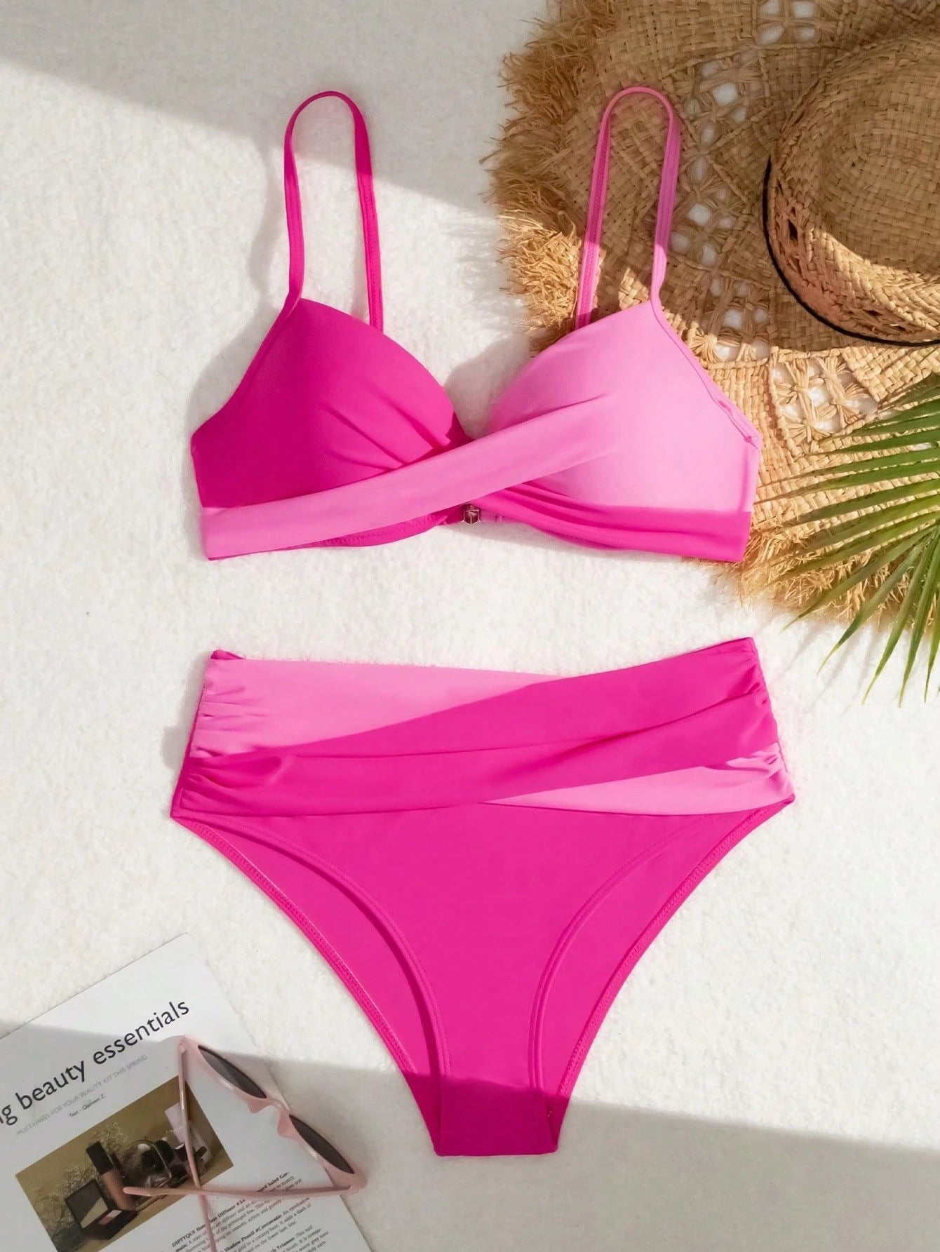 SHEIN Swim Conjunto de Bikini feminino com detalhe transversal em blocos de cores para o verão na praia
