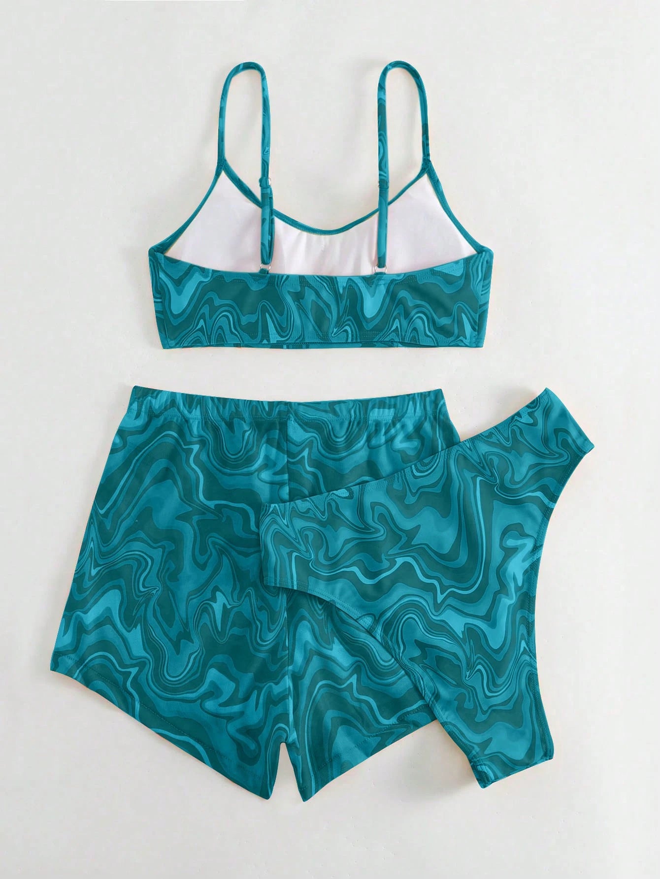 SHEIN Swim Conjunto de Maiô Bikini feminino com alças finas para o verão na Praia com Estampa de Redemoinho, impressionados aleatoriamente.