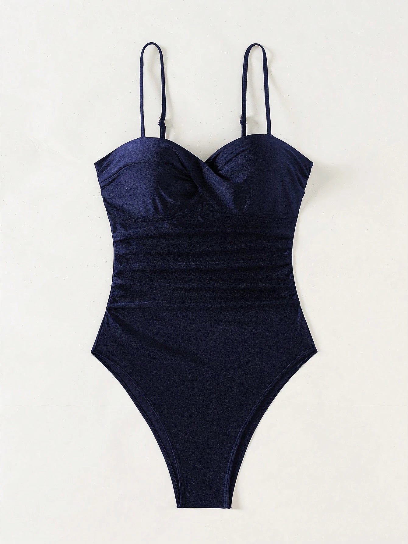 SHEIN Swim 1 Peça Macacão de Banho Feminino de Cor Sólida, com Alças de Espaguete Torcidas, para Verão, com Suporte Interno e Efeito Push-Up