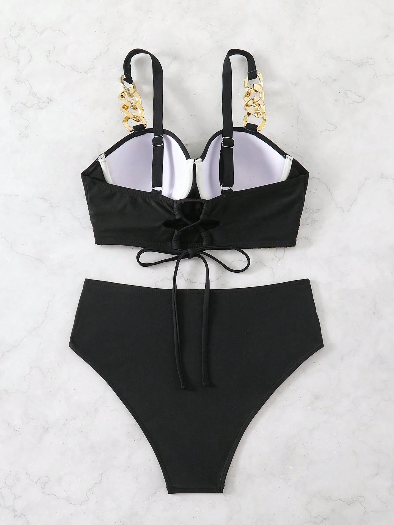 Conjunto de Maiô Bikini Feminino de Verão com Alças Ajustáveis, Tecido Trançado e Armação de Aço