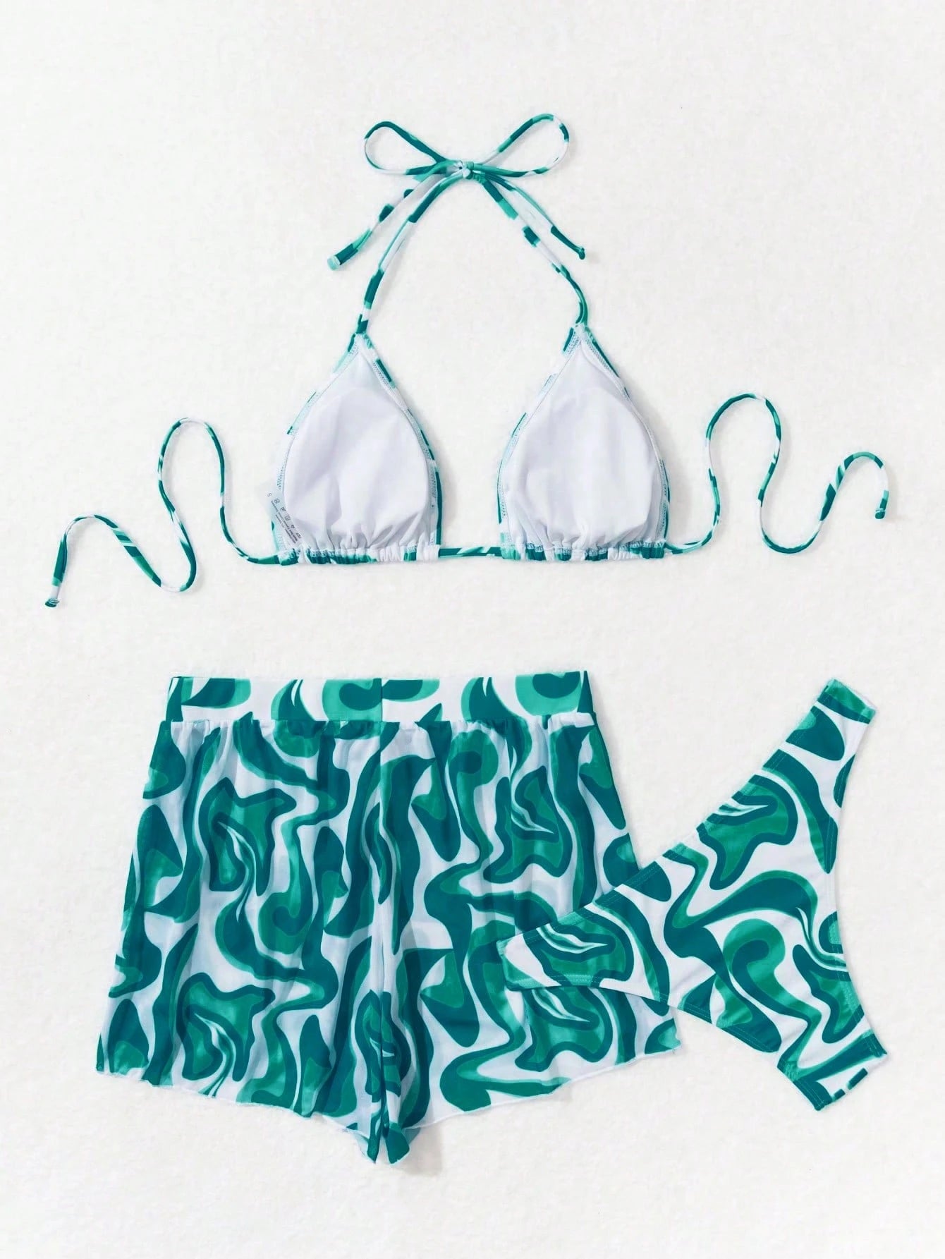 Swim Vcay 3 peças/Conjunto Maiô Bikini Impresso Aleatório para Praia/Férias