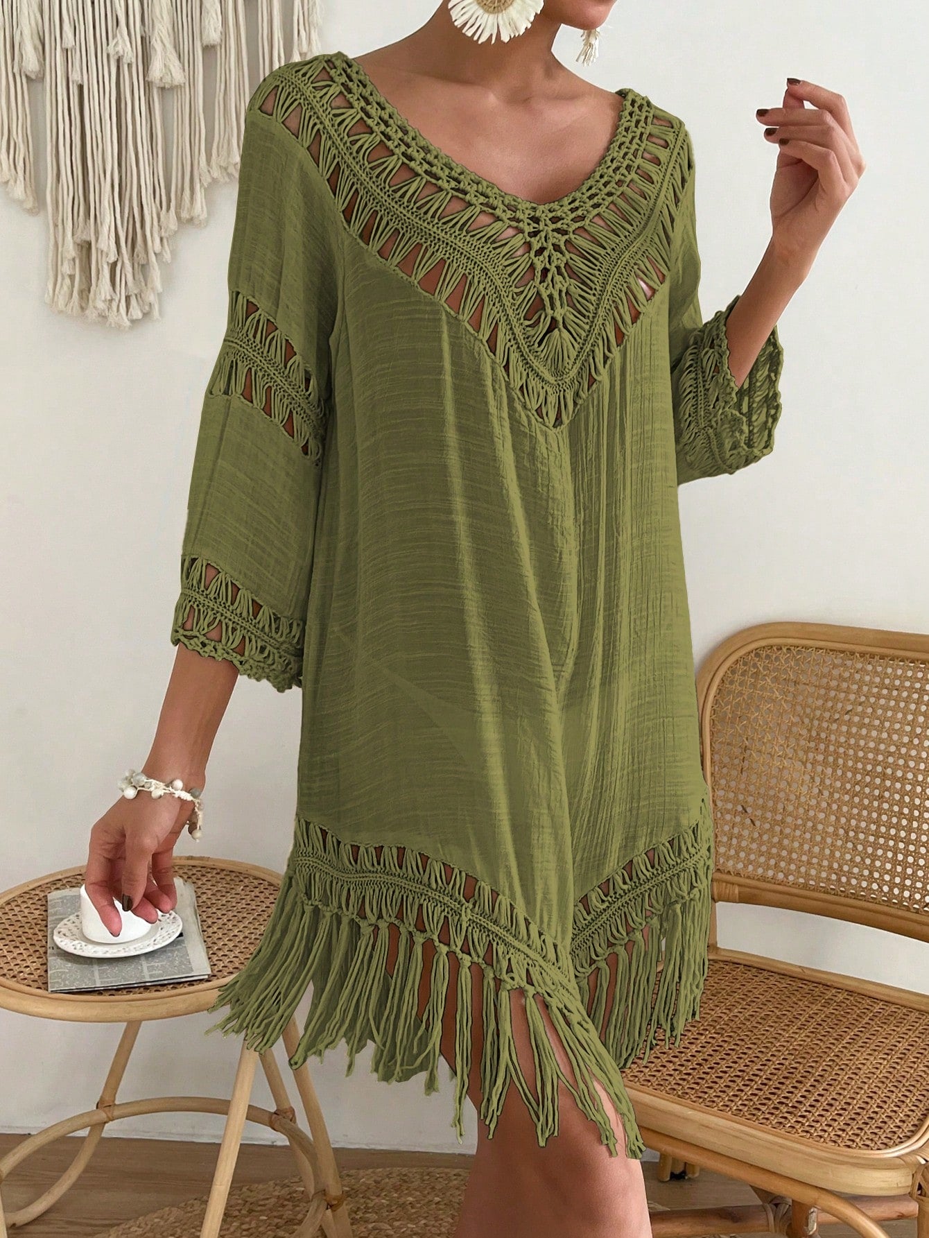 Swim Vcay Capa Tricotada Vazada Feminina, Moda Simples Casual para Férias