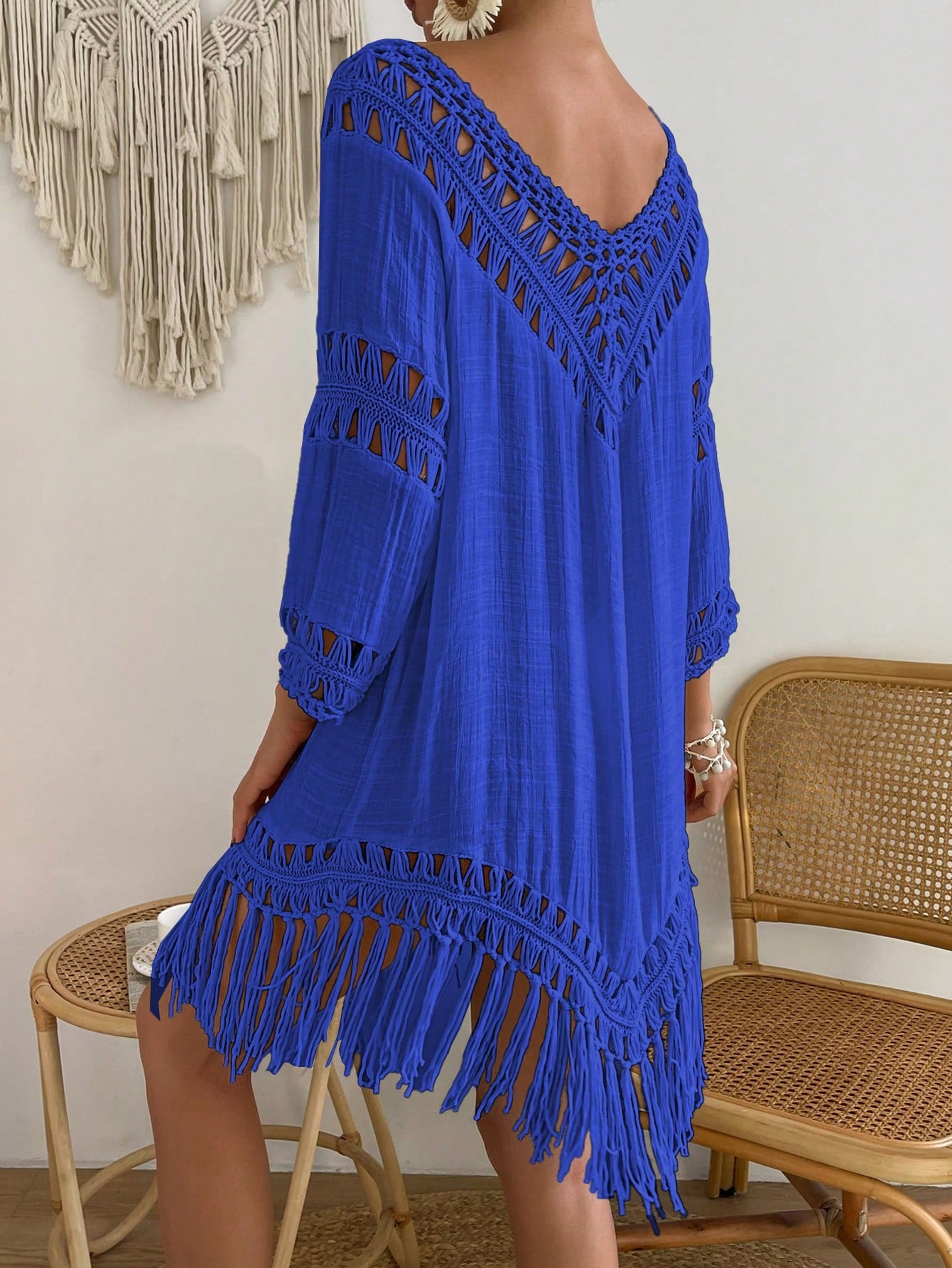 Swim Vcay Capa Tricotada Vazada Feminina, Moda Simples Casual para Férias
