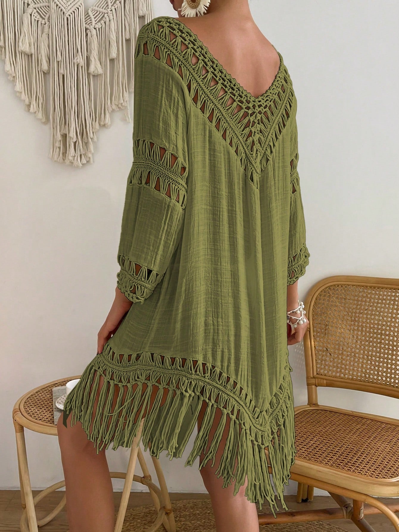 Swim Vcay Capa Tricotada Vazada Feminina, Moda Simples Casual para Férias