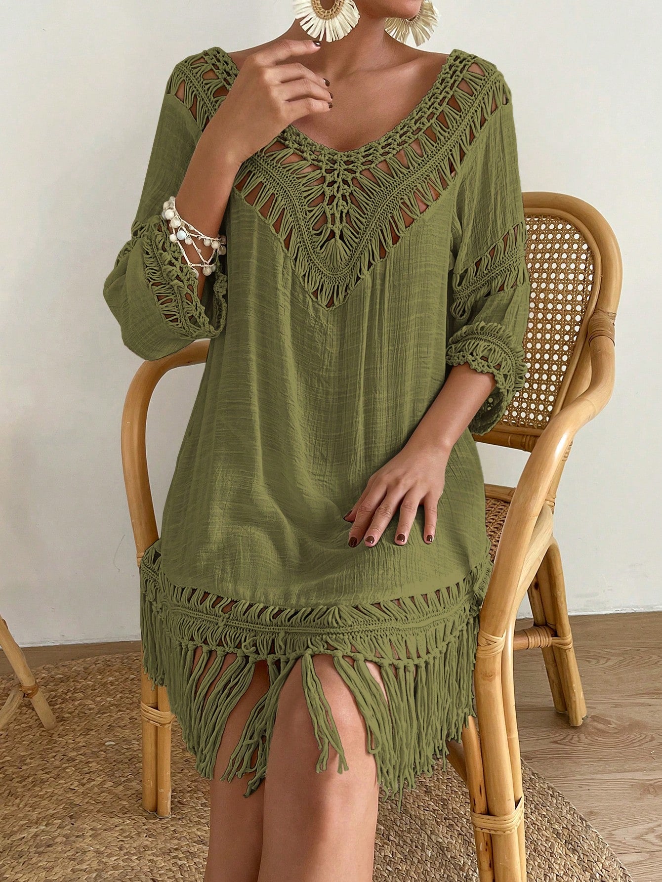 Swim Vcay Capa Tricotada Vazada Feminina, Moda Simples Casual para Férias