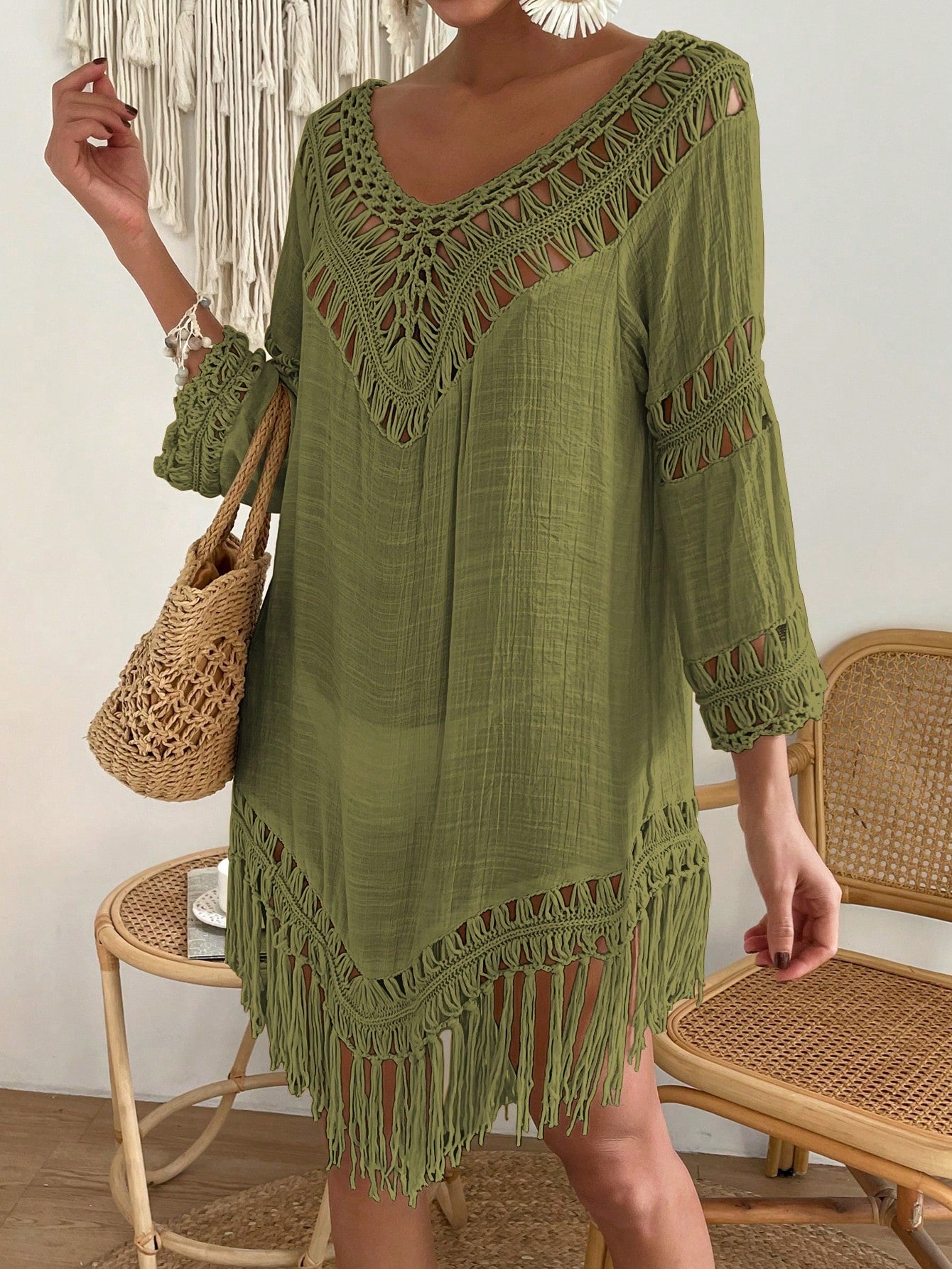 Swim Vcay Capa Tricotada Vazada Feminina, Moda Simples Casual para Férias