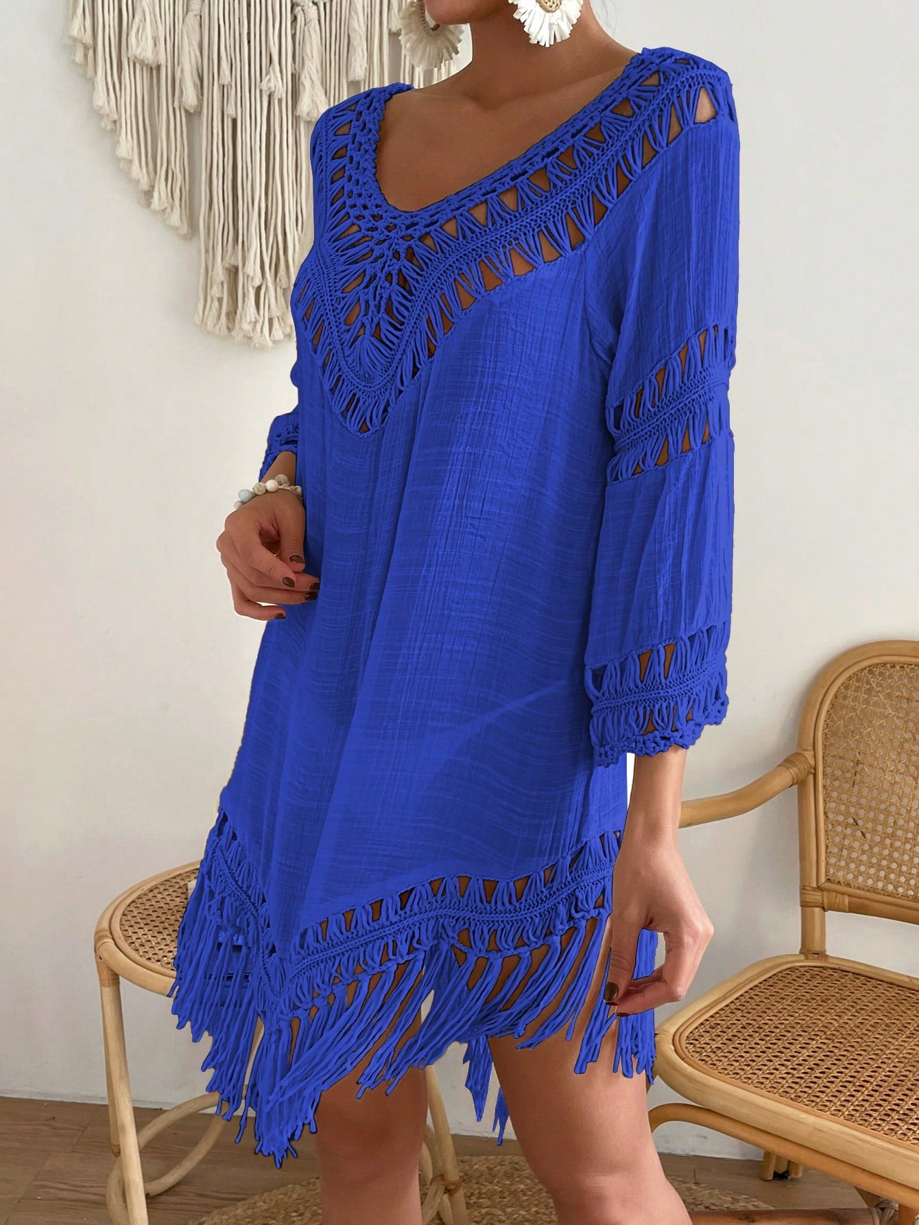 Swim Vcay Capa Tricotada Vazada Feminina, Moda Simples Casual para Férias