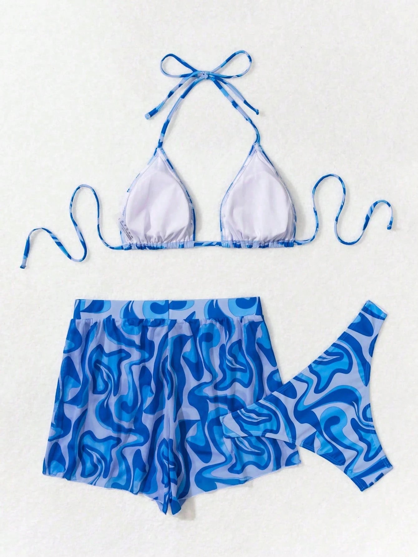 Swim Vcay 3 peças/Conjunto Maiô Bikini Impresso Aleatório para Praia/Férias