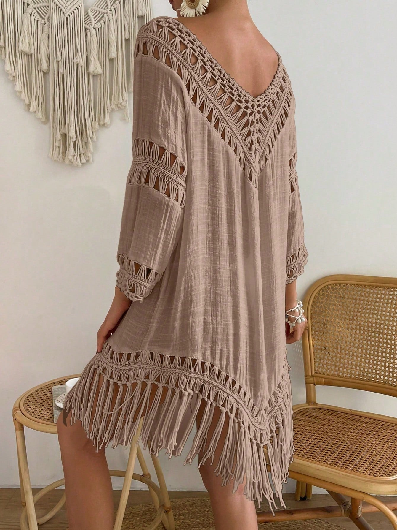 Swim Vcay Capa Tricotada Vazada Feminina, Moda Simples Casual para Férias