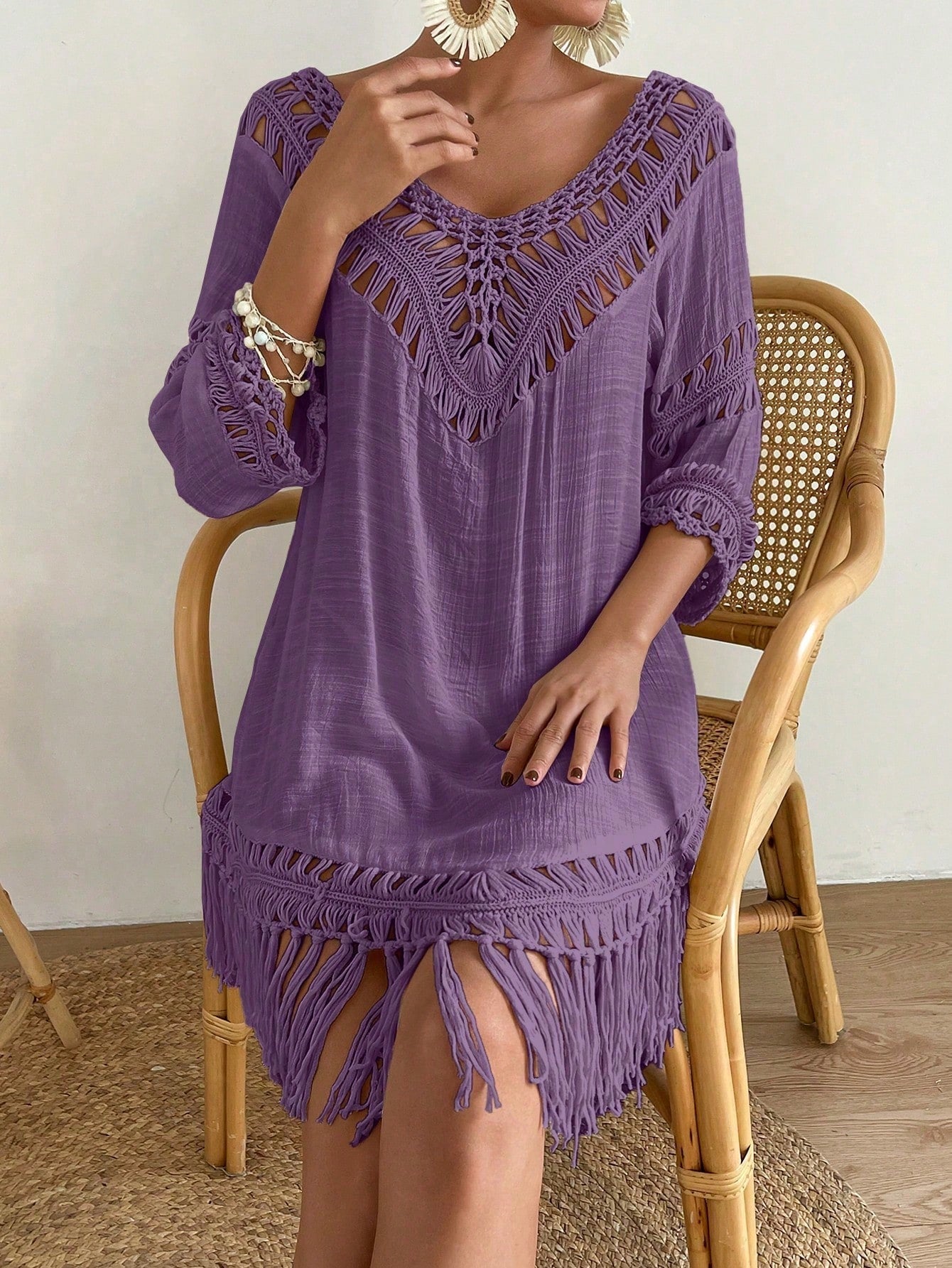 Swim Vcay Capa Tricotada Vazada Feminina, Moda Simples Casual para Férias