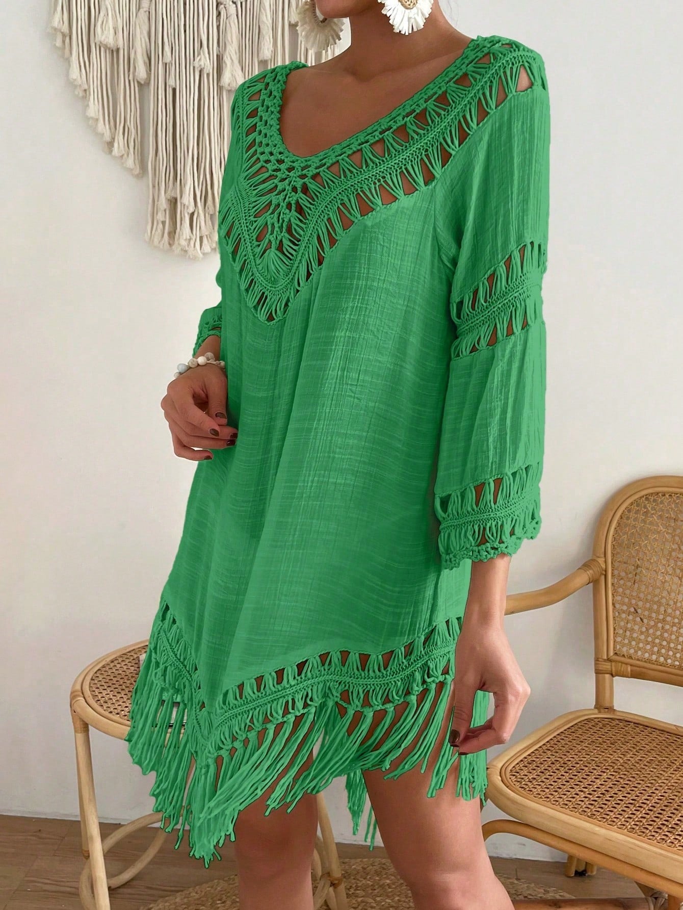 Swim Vcay Capa Tricotada Vazada Feminina, Moda Simples Casual para Férias