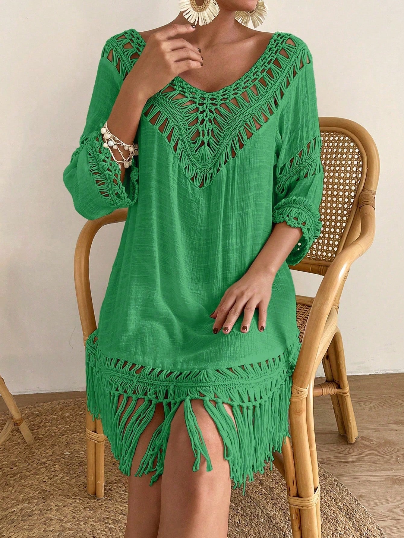 Swim Vcay Capa Tricotada Vazada Feminina, Moda Simples Casual para Férias