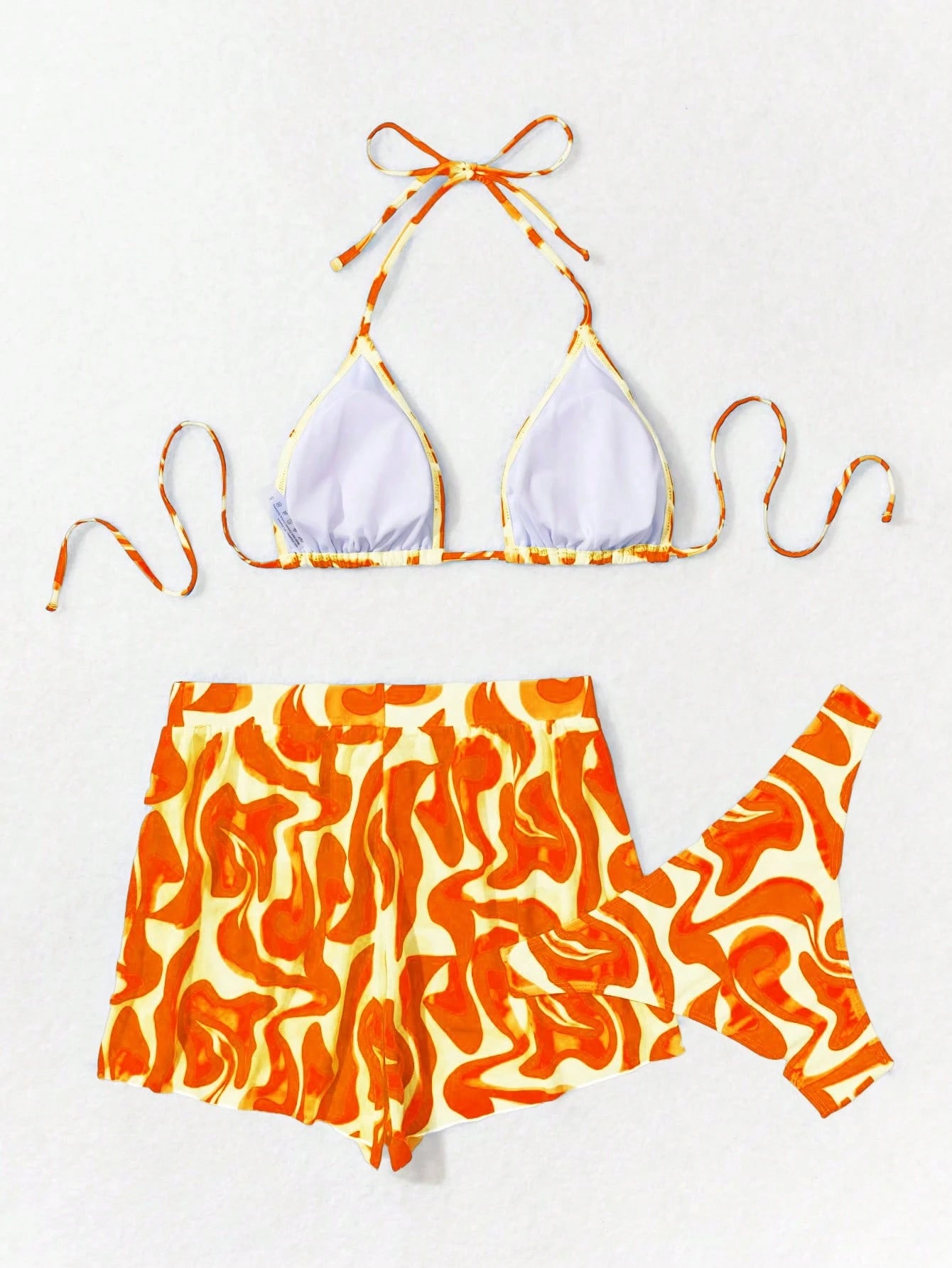 Swim Vcay 3 peças/Conjunto Maiô Bikini Impresso Aleatório para Praia/Férias