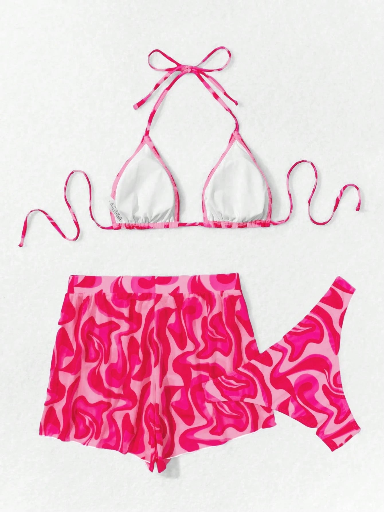 Swim Vcay 3 peças/Conjunto Maiô Bikini Impresso Aleatório para Praia/Férias