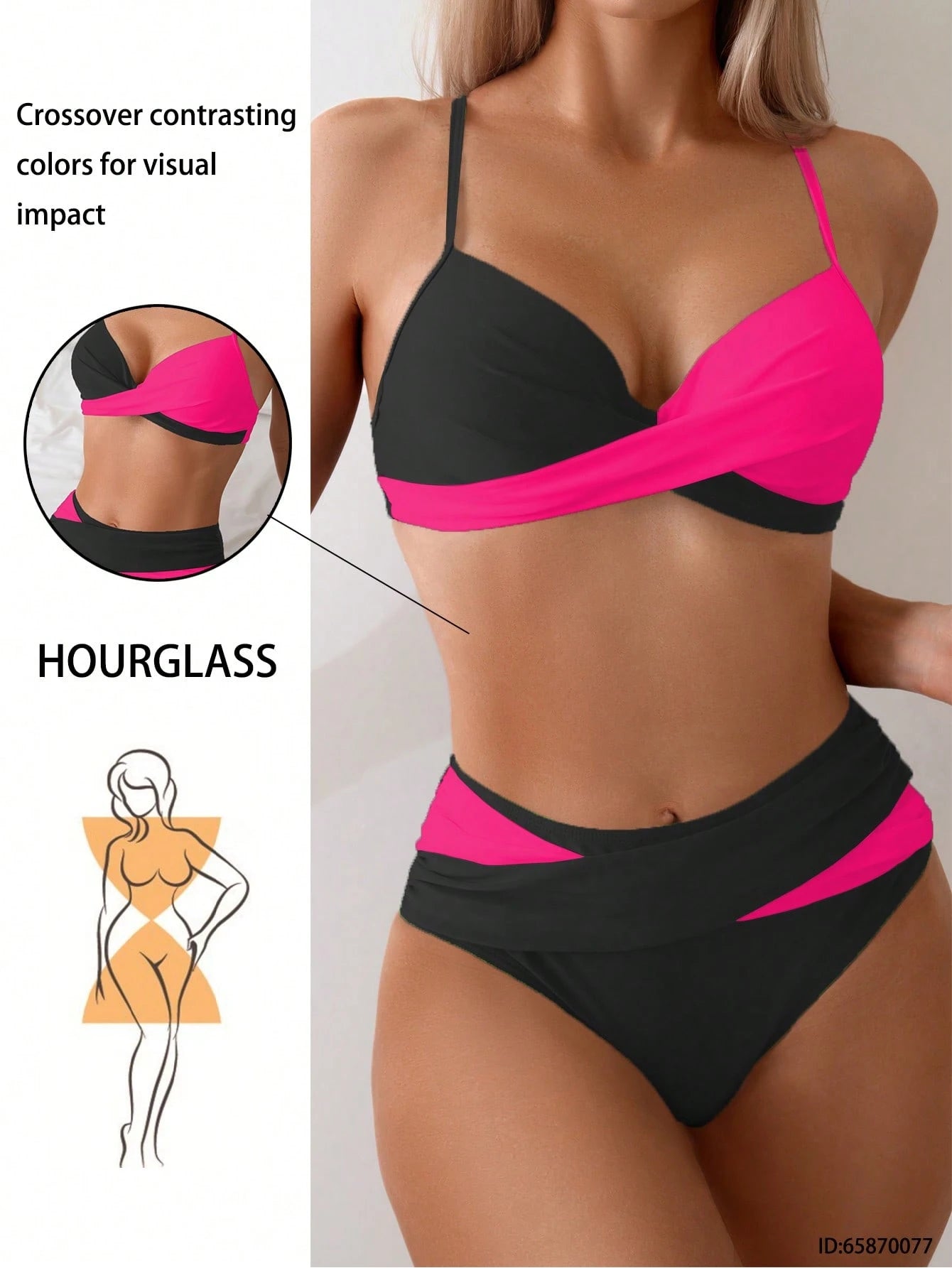 SHEIN Swim Conjunto de Bikini feminino com detalhe transversal em blocos de cores para o verão na praia