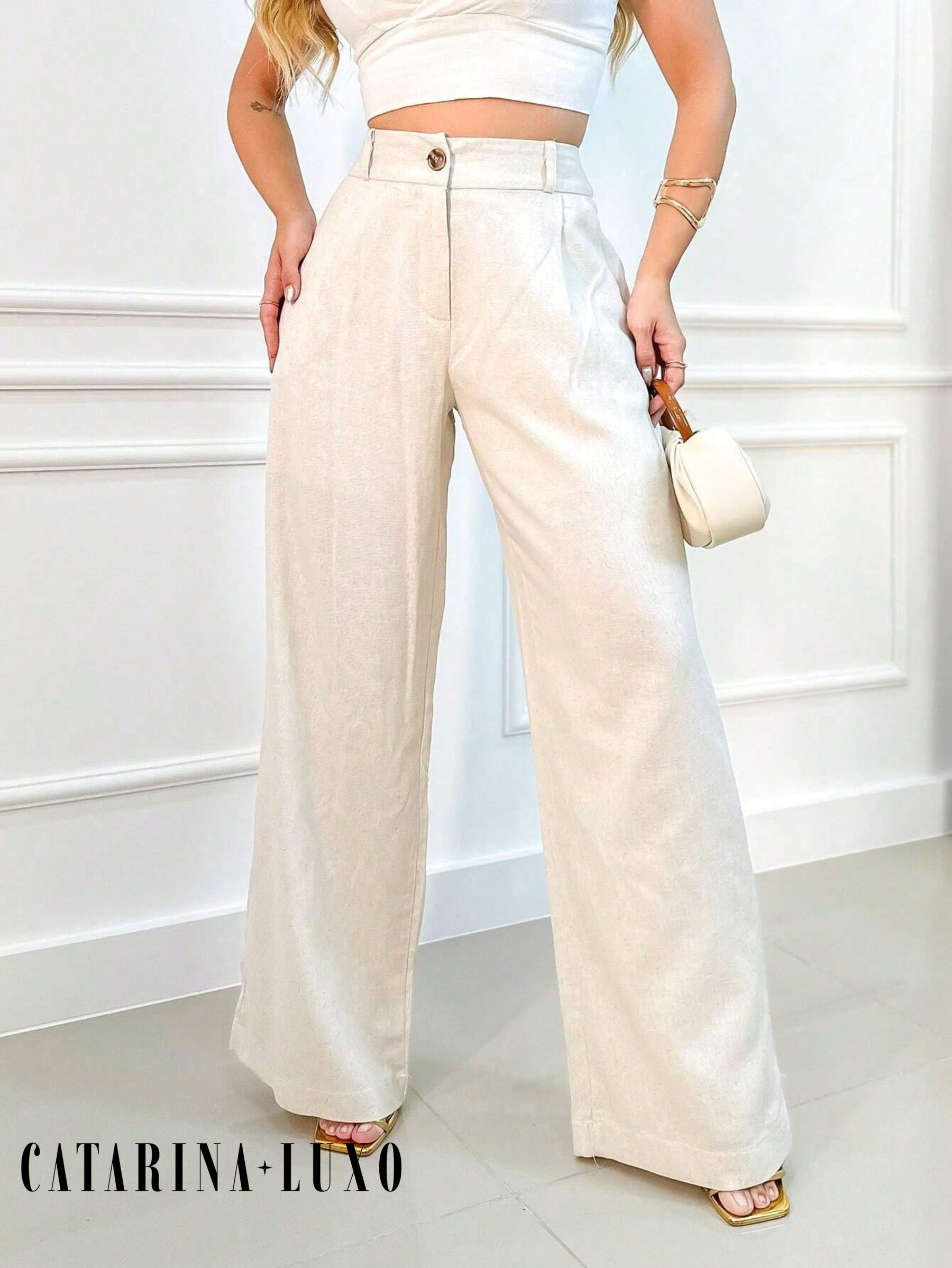 Calça Alfaiataria Pantalona Luana Bege / P