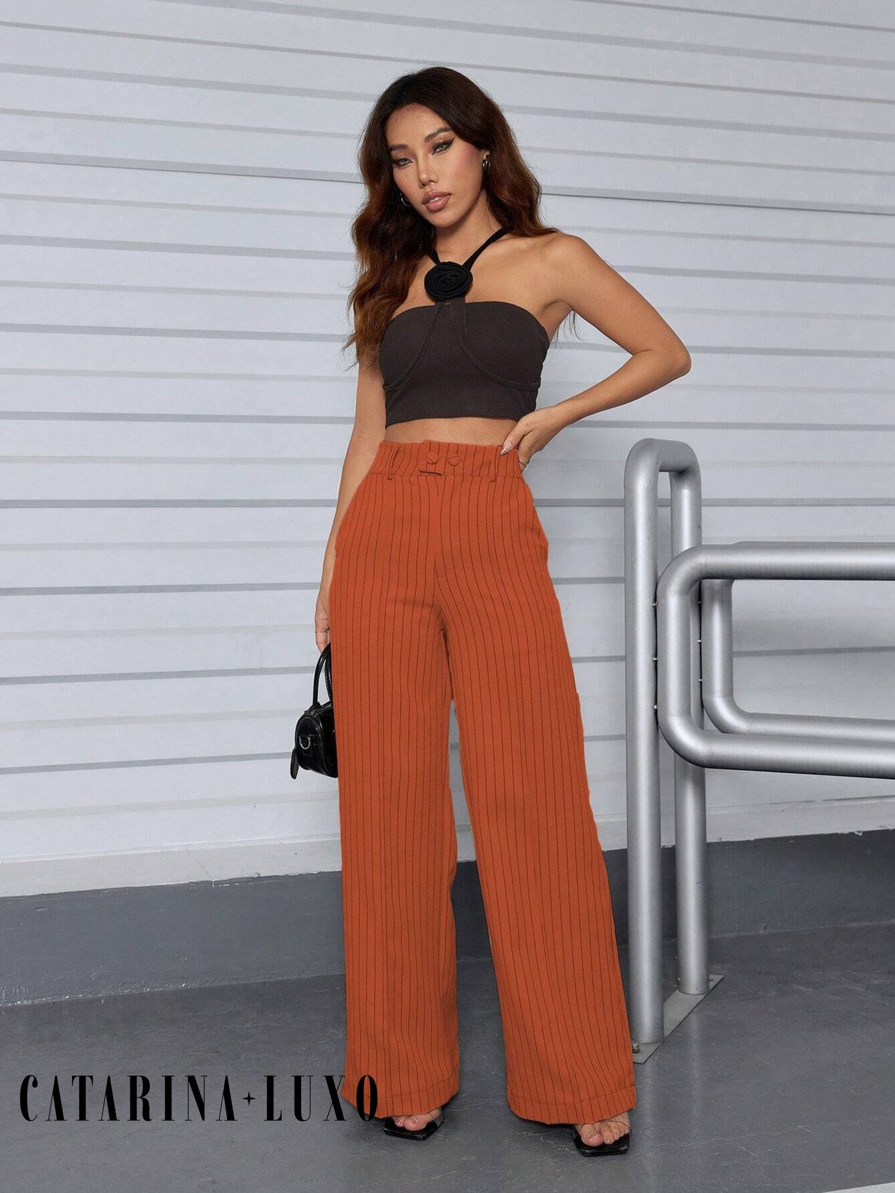 Calça Pantalona Cintura Alta Eliana Laranja / P