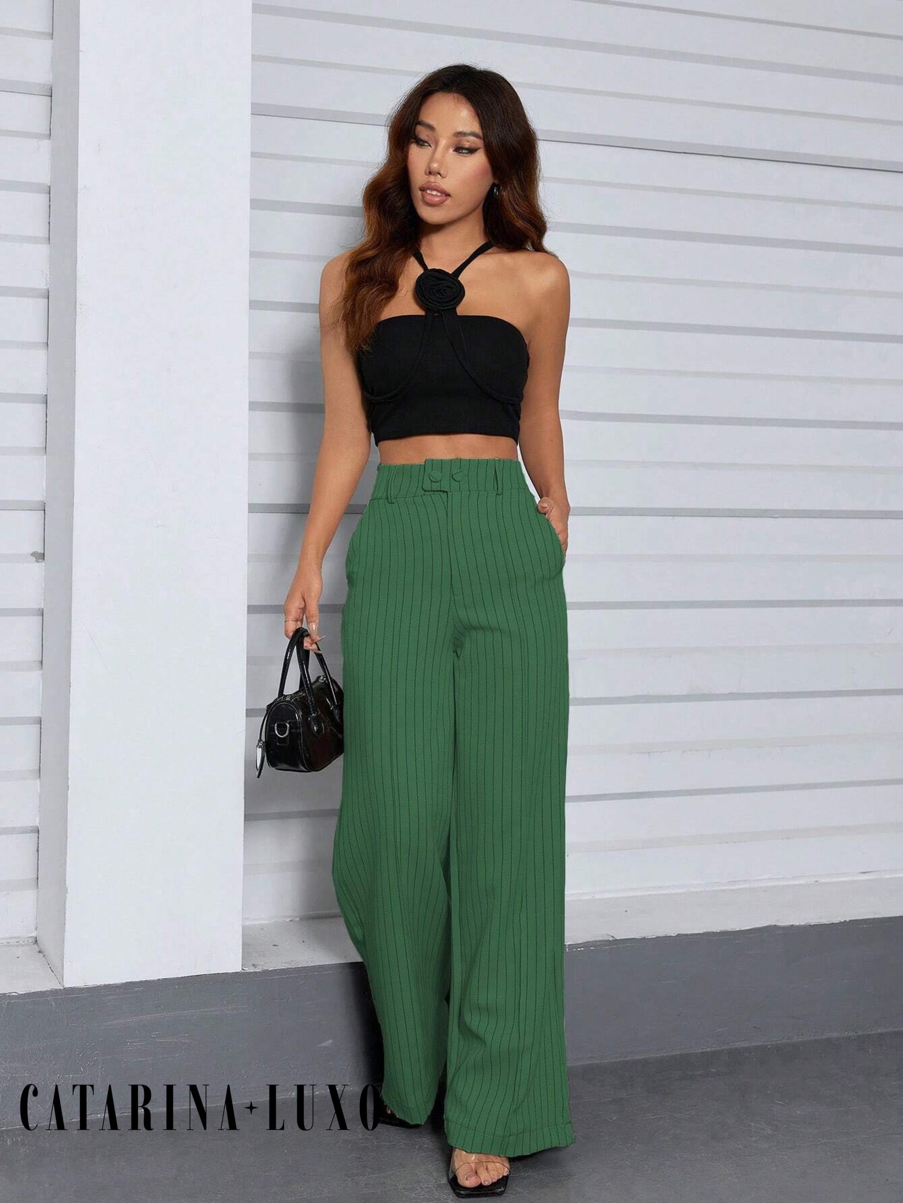 Calça Pantalona Cintura Alta Eliana Verde / P