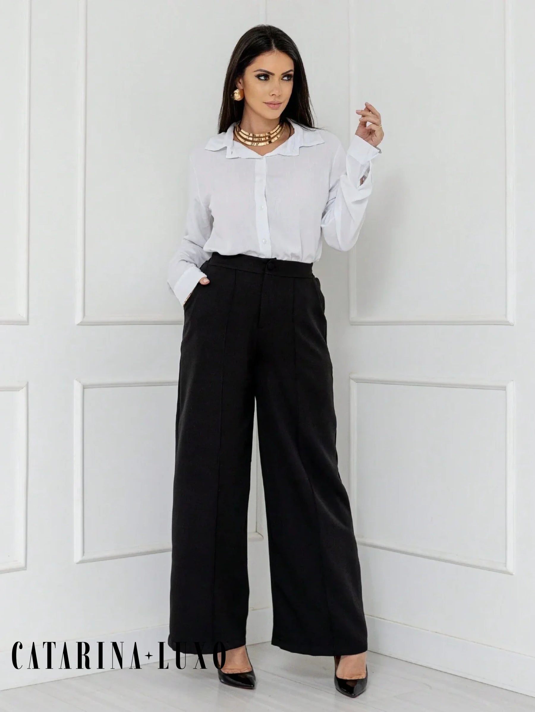 Camisa Estilo Social Com Manga Bufante E Botões Silvana
