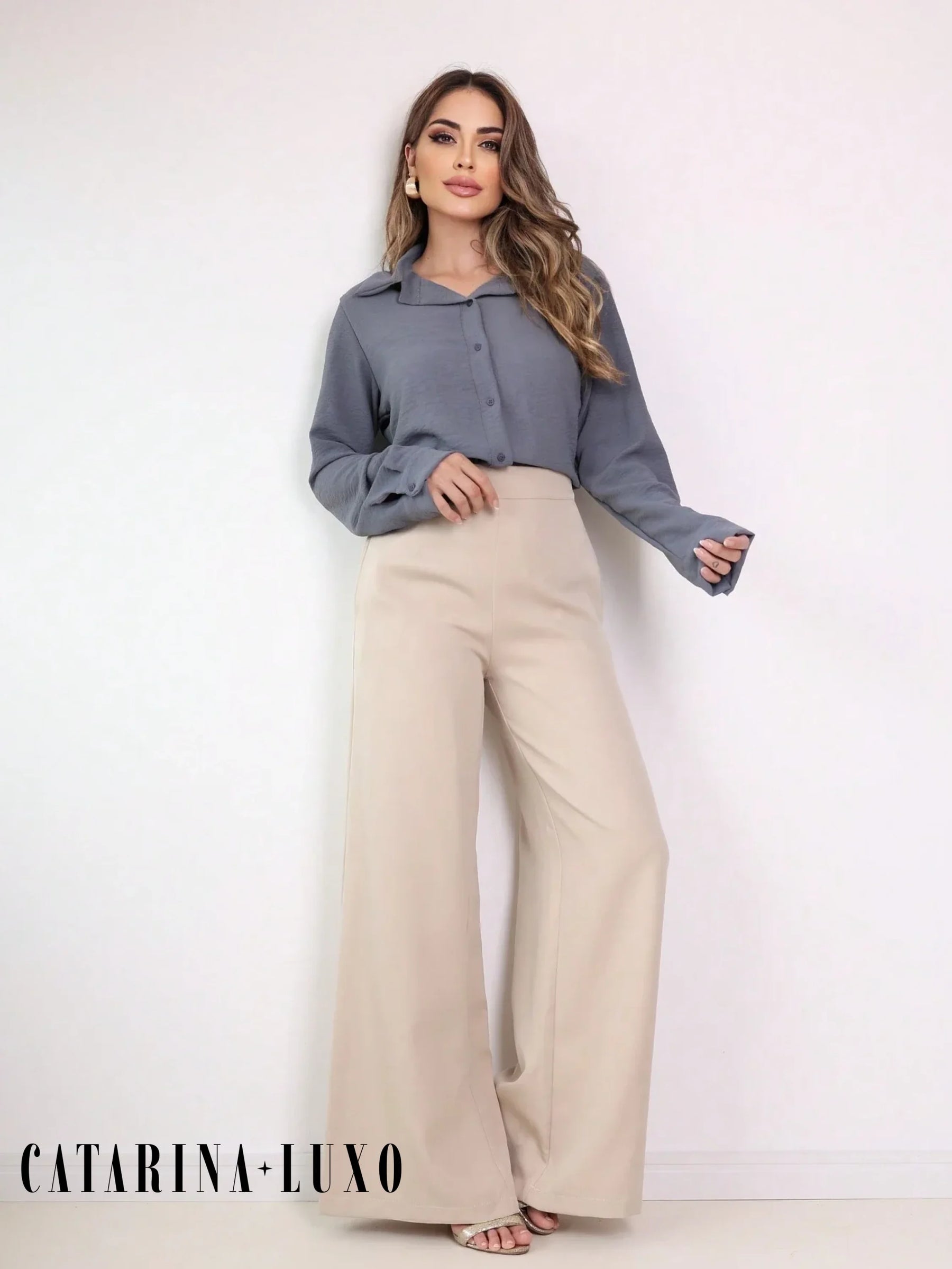 Camisa Estilo Social Com Manga Bufante E Botões Silvana