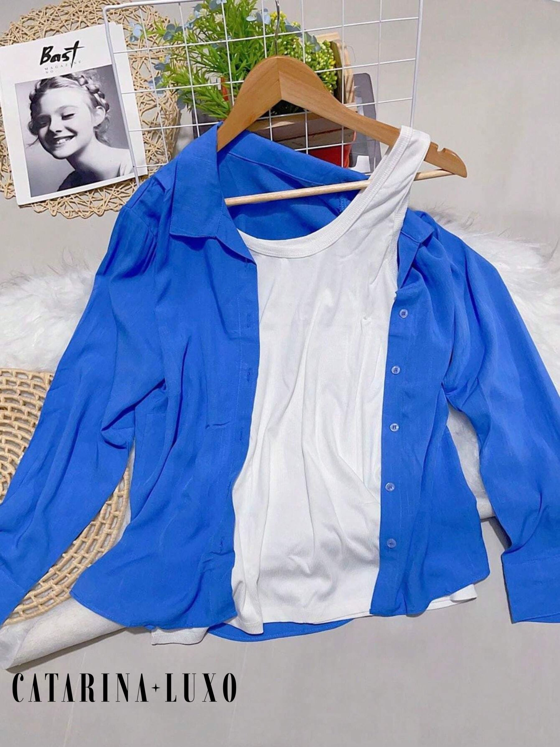 Camisa Social Manga Longa Com Botões Tatiane Azul Novo / P