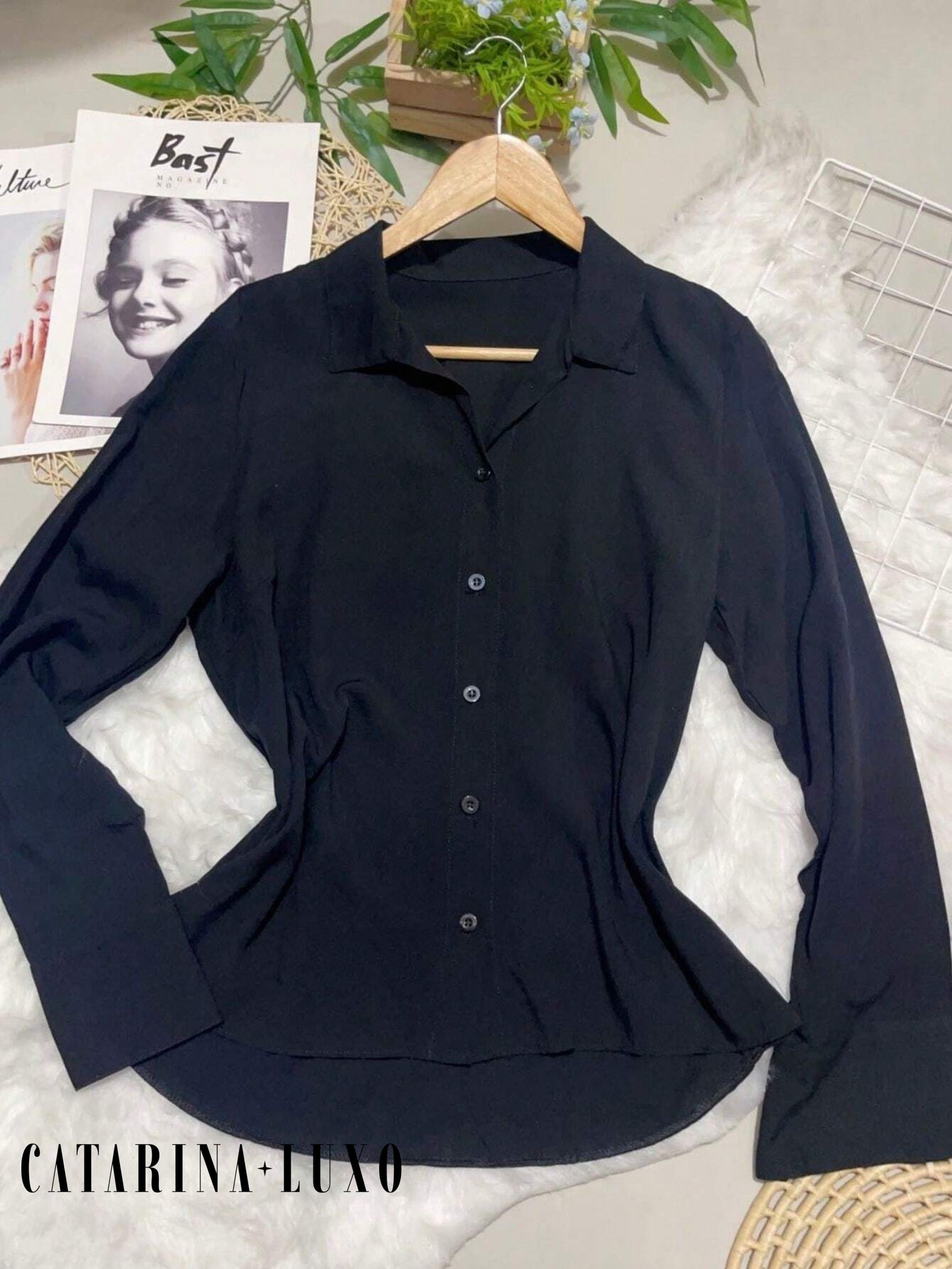 Camisa Social Manga Longa Com Botões Tatiane Preto Novo / P
