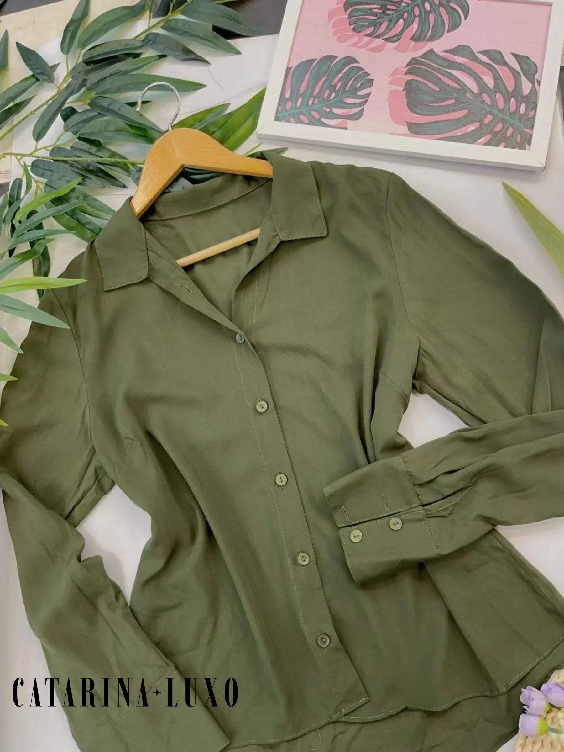 Camisa Social Manga Longa Com Botões Tatiane Verde Militar / P