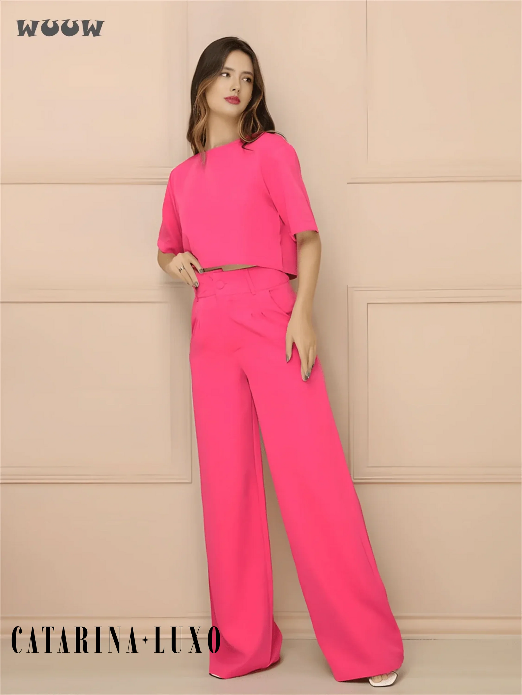 Conjunto Alfaiataria T-Shirt E Calça Pantalona Betina Pink / G