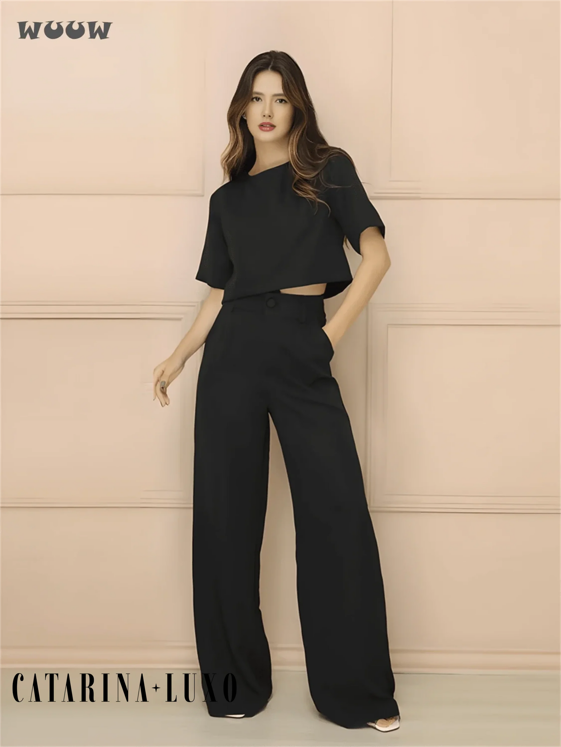 Conjunto Alfaiataria T-Shirt E Calça Pantalona Betina Preto / P