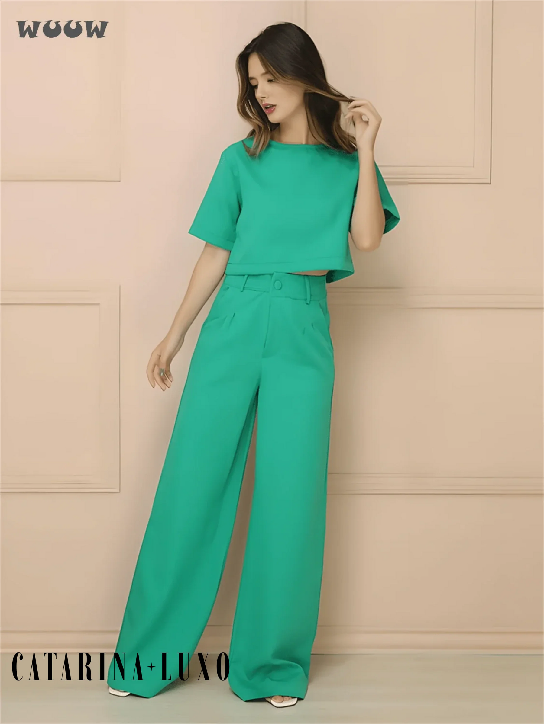 Conjunto Alfaiataria T-Shirt E Calça Pantalona Betina Verde / P