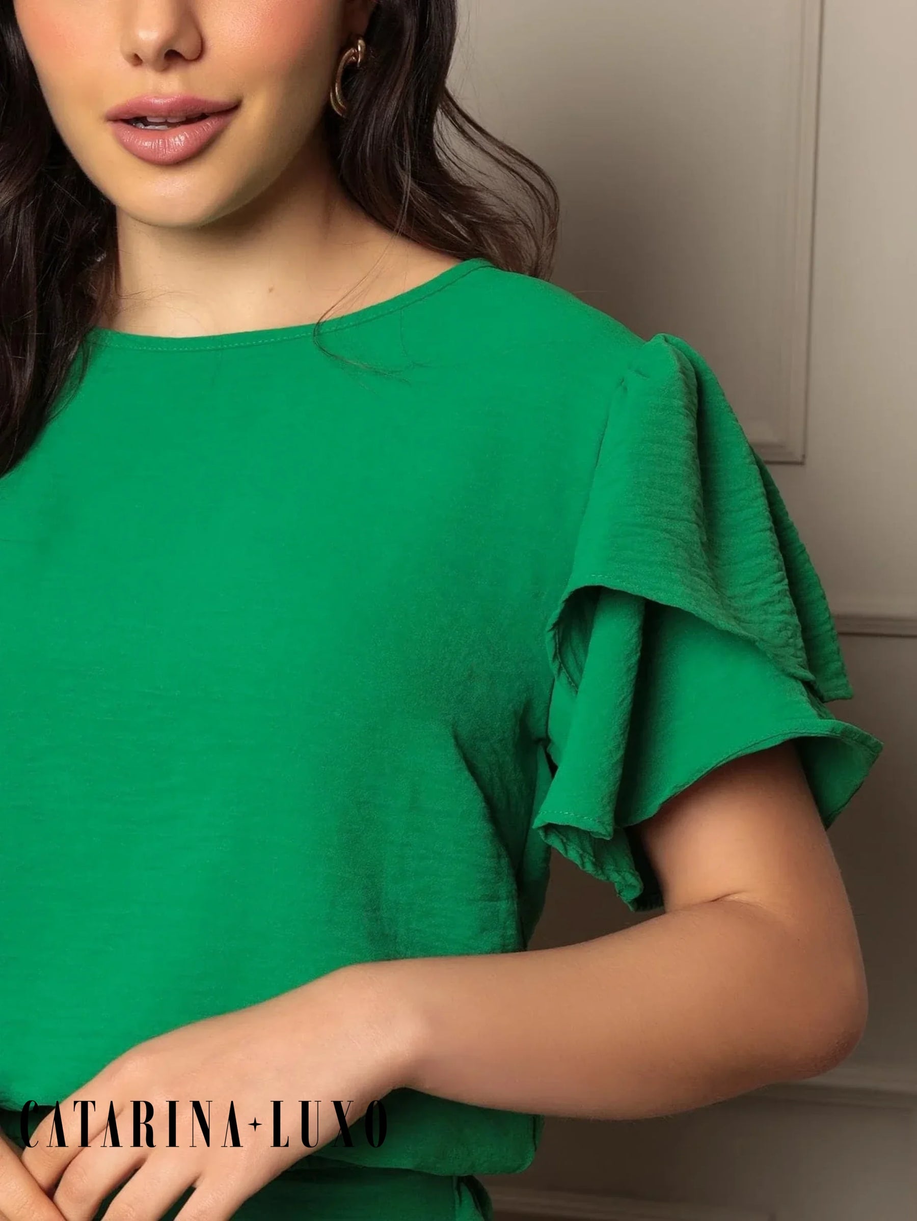 Conjunto Blusa Com Manga Em Camadas E Calça Pantalona Samanta