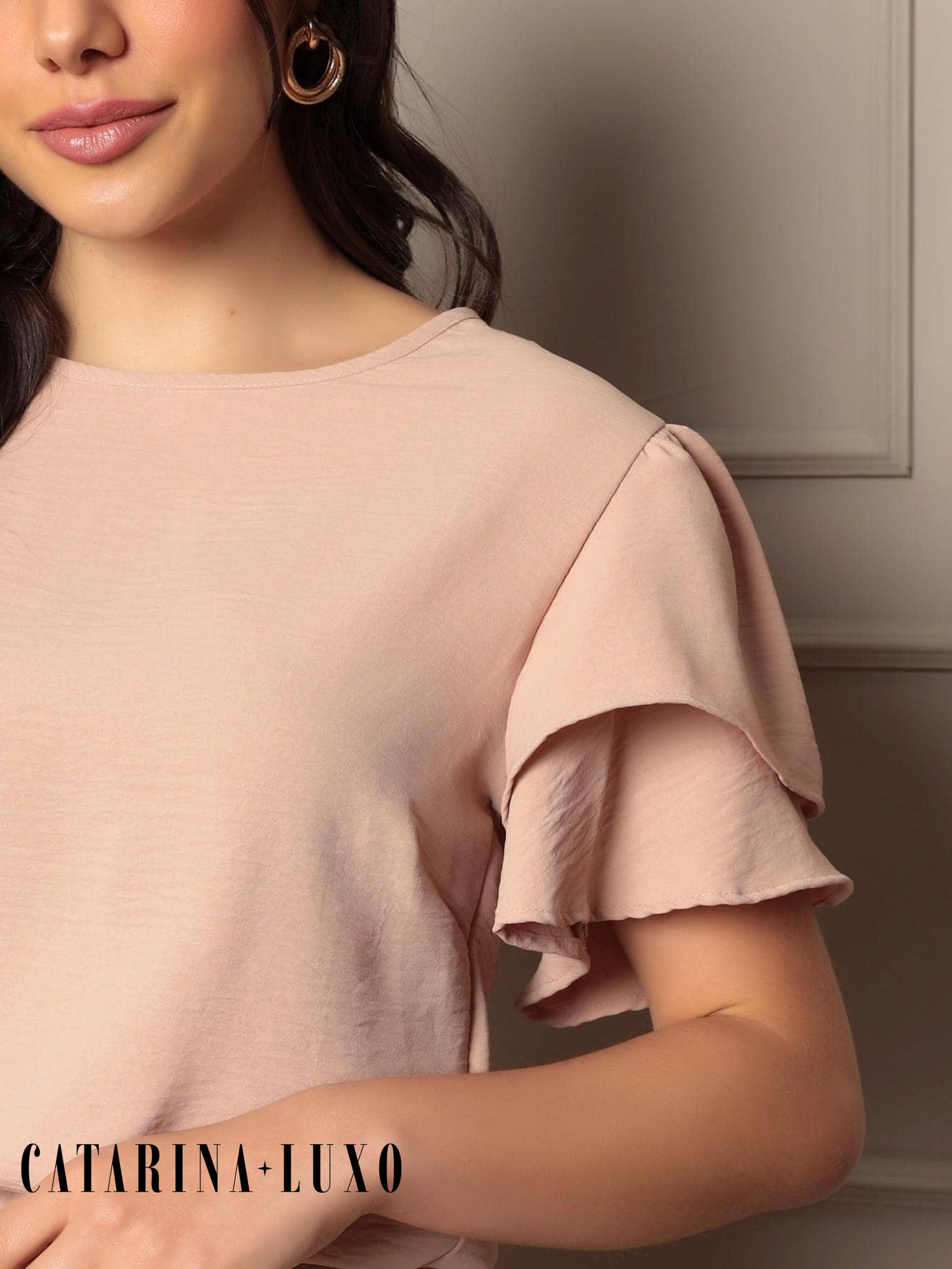 Conjunto Blusa Com Manga Em Camadas E Calça Pantalona Samanta