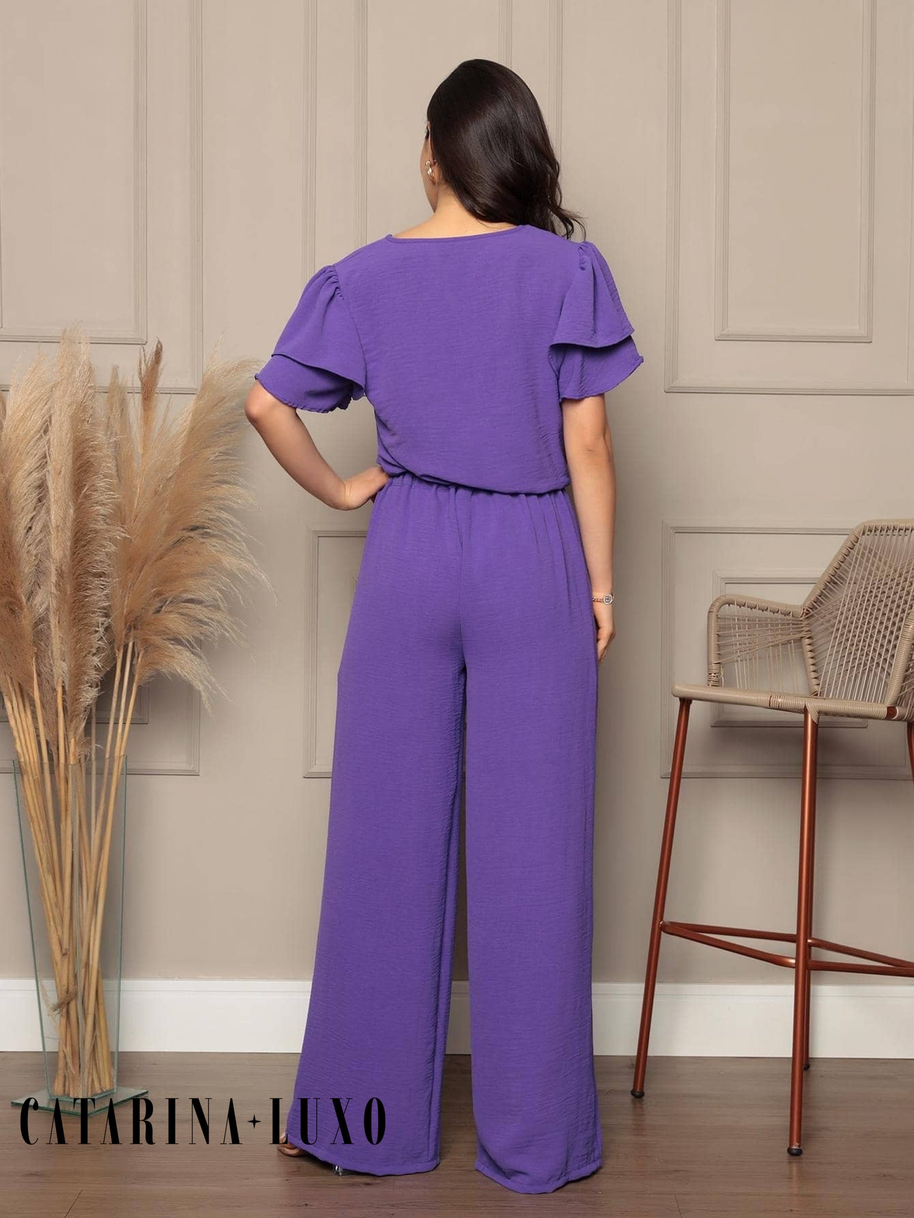Conjunto Blusa Com Manga Em Camadas E Calça Pantalona Samanta
