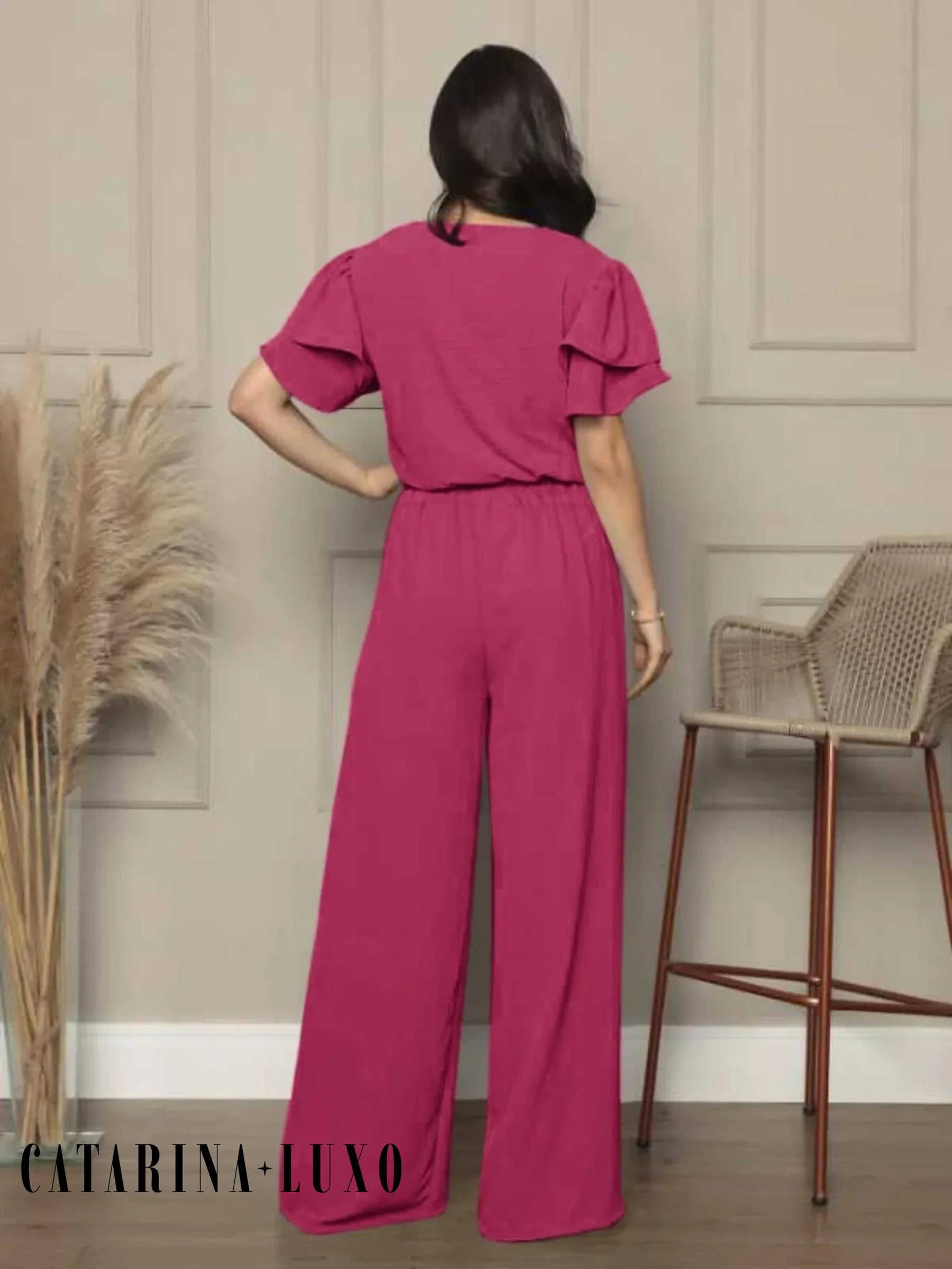 Conjunto Blusa Com Manga Em Camadas E Calça Pantalona Samanta