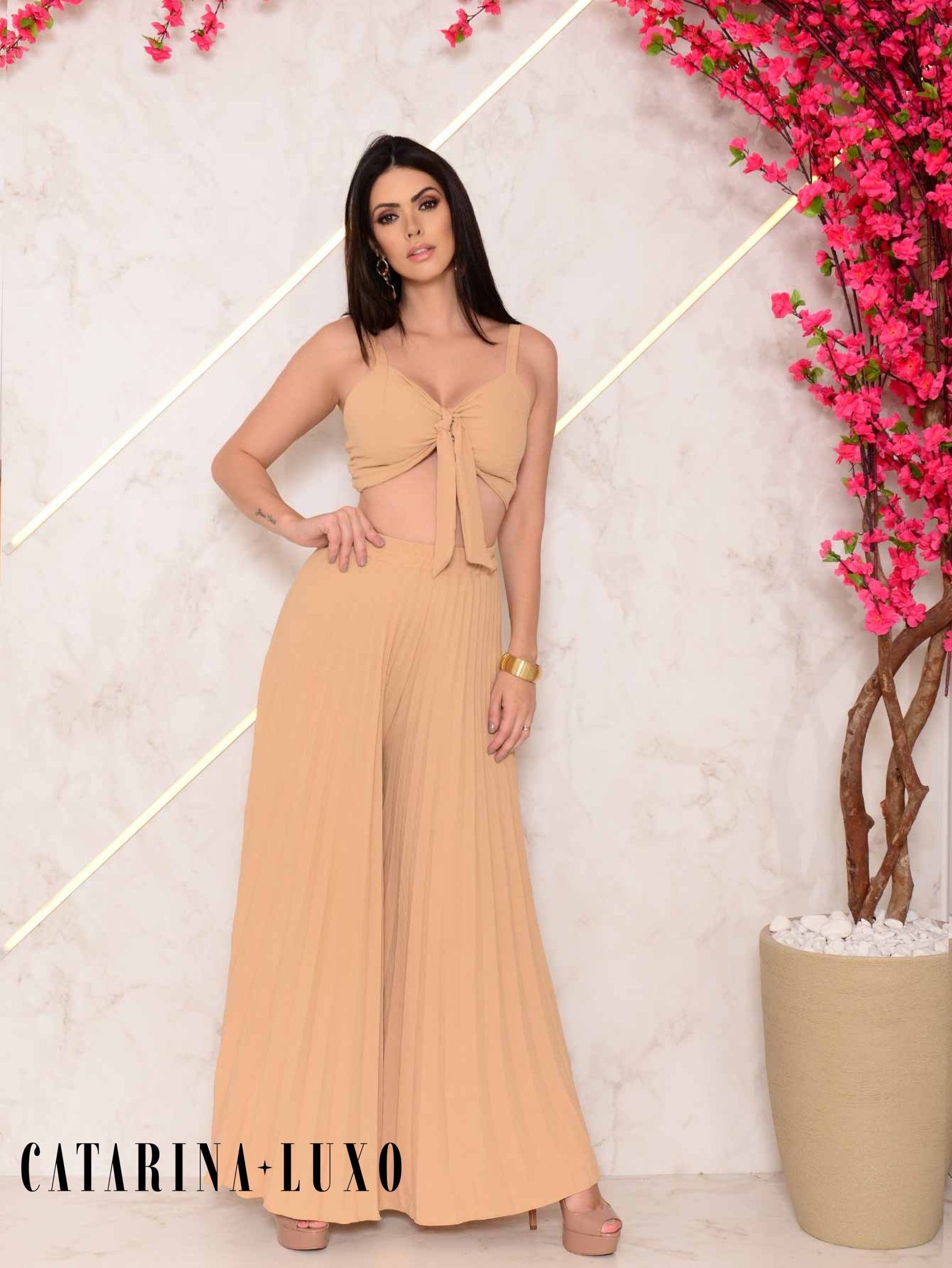 Conjunto Calça Pantalona Plissada E Cropped Top Maitê Conjuntos Femininos